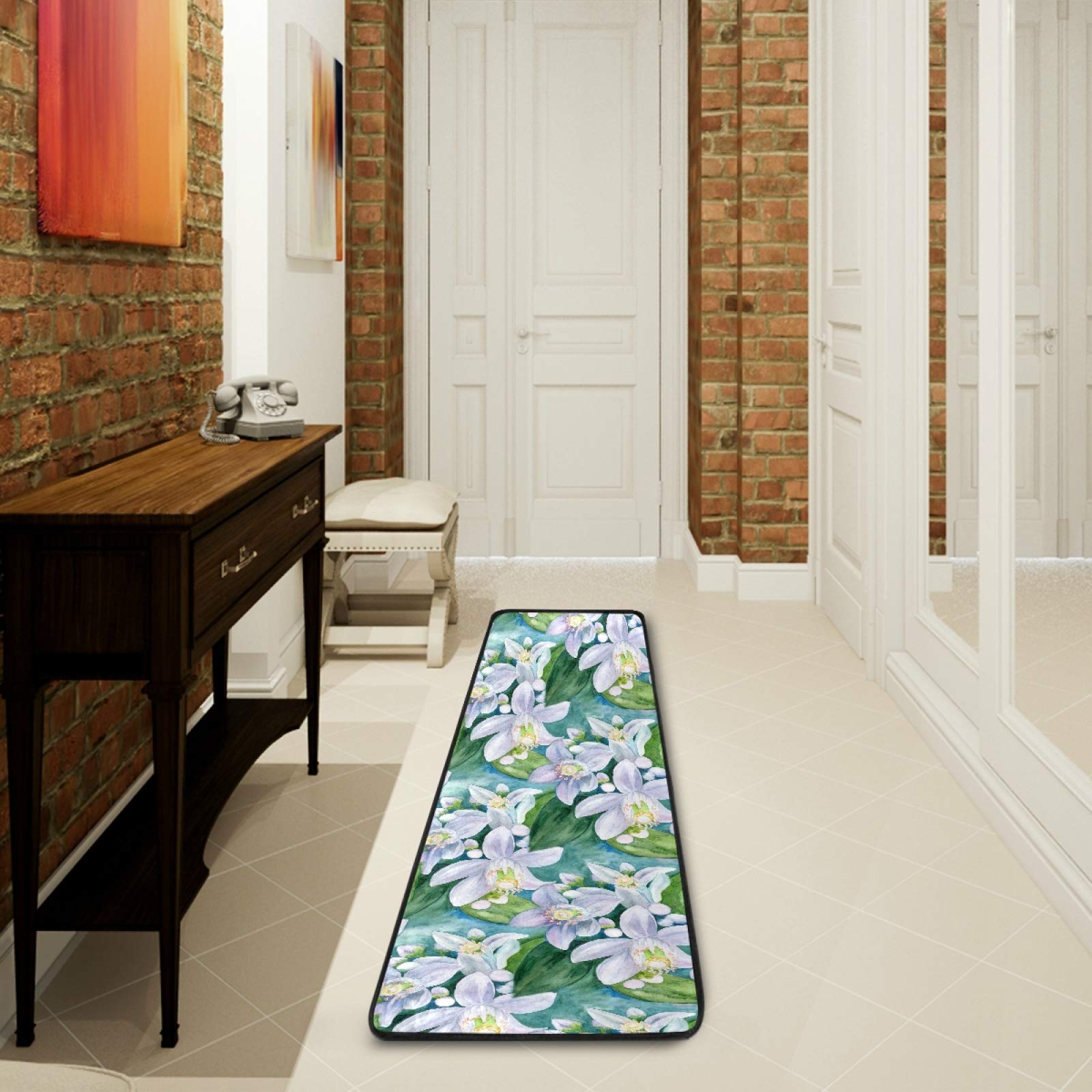 Non-Slip Purple Orange Tree Flowers Runner Rug 2x6 FT - Soft Indoor Hallway, Kitchen, Bathroom, Bedroom & Entry Carpet - Perfect for High-Traffic Areas, Home Decor & Cozy Floor Protection