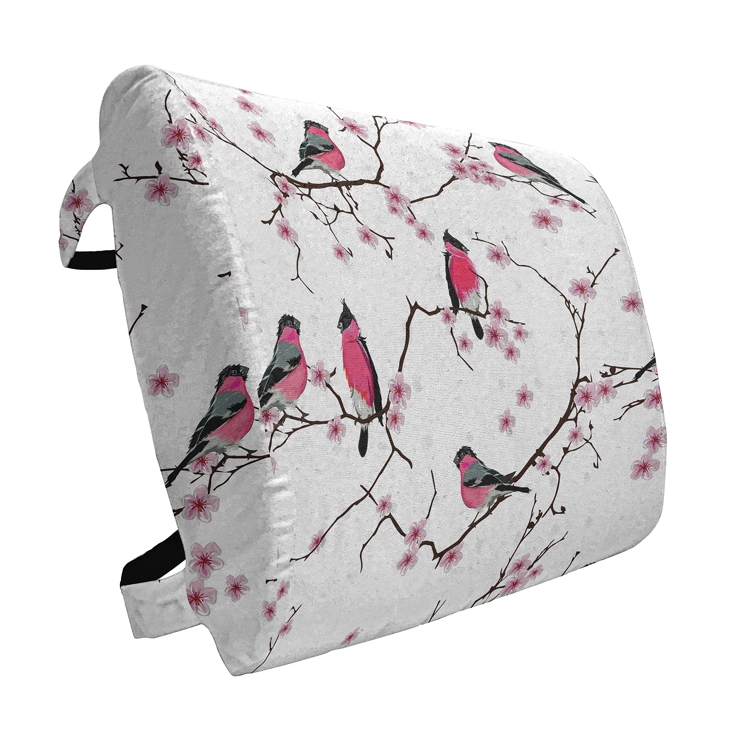 Ambesonne Lumbar Support Pillow for Office Chair & Car Seat - High Density Foam Back Cushion with Sakura Flowers & Bullfinch Birds Design, 14