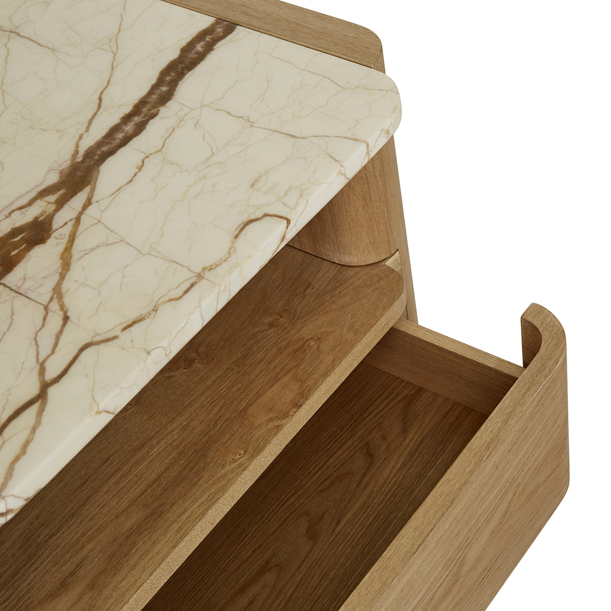 Floyd Marble Bedside Table - Modern Minimalist Nightstand with Marble Top & Wooden Legs - Perfect for Bedroom, Living Room, or Office Use