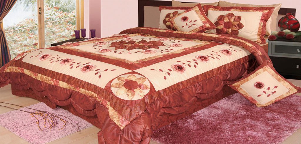 Dada Bedding 3-Piece Burgundy Floral Patchwork Comforter Quilt Set - Twin Size, Soft & Cozy Bedding for Girls Room, Dorm, Guest Bedroom - Perfect for Winter & All Seasons