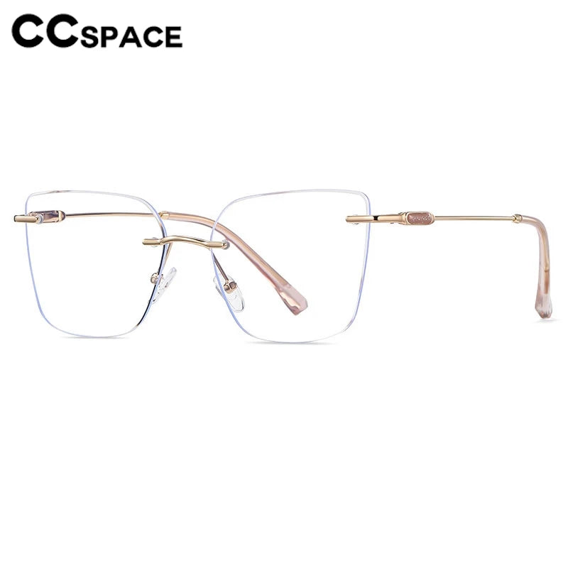CCspace Women's Rimless Square Alloy Spring Hinge Eyeglasses - Lightweight Metal Frame Glasses for Reading, Working & Daily Use (Model 302086)