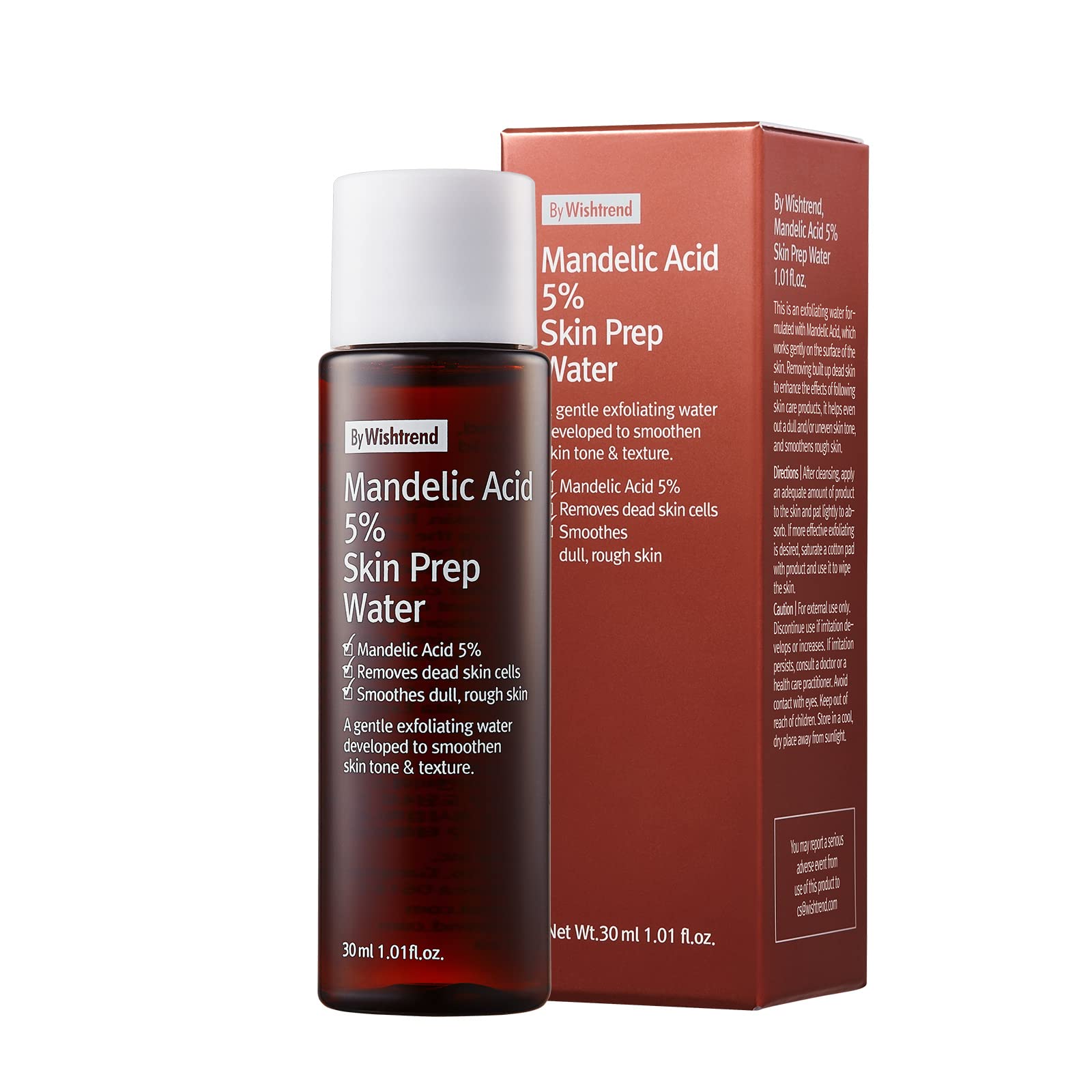 BY WISHTREND Mandelic Acid 5% Skin Prep Water - Gentle Exfoliating Toner for Face with AHA BHA, Helps Unclog Pores & Reduce Pigmentation - Ideal for Sensitive Skin (1.01 Fl Oz) | Perfect for Daily Skincare Routine & Post-Cleansing Prep