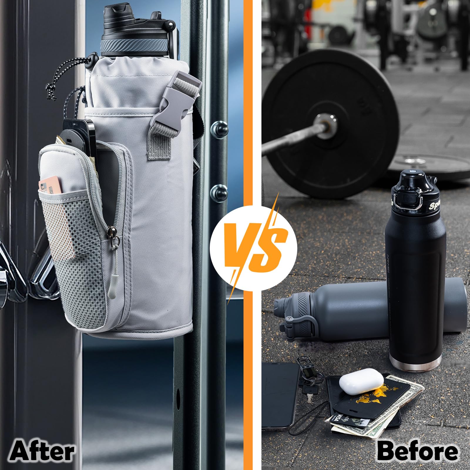 Magnetic Gym Bottle Holder with Phone Pocket - Adjustable Water Bottle Sling Bag for Running, Hiking & Workout Essentials - Perfect for Fitness, Outdoor Sports & Travel Accessories