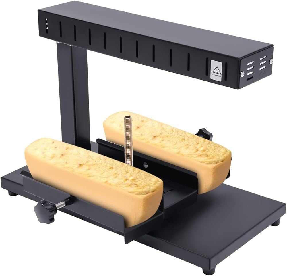 Commercial Electric Raclette Cheese Melter Machine - 750W Fast Heating Cheese Grill for Nachos, Fondue & Parties - Adjustable Tiltable Half Cheese Wheels (2-Piece Set) - Perfect for Restaurants, Catering & Home Entertaining