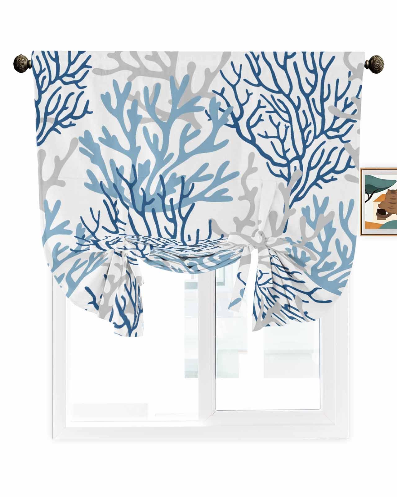 Navy Blue & Grey Coastal Tie-Up Curtains 63