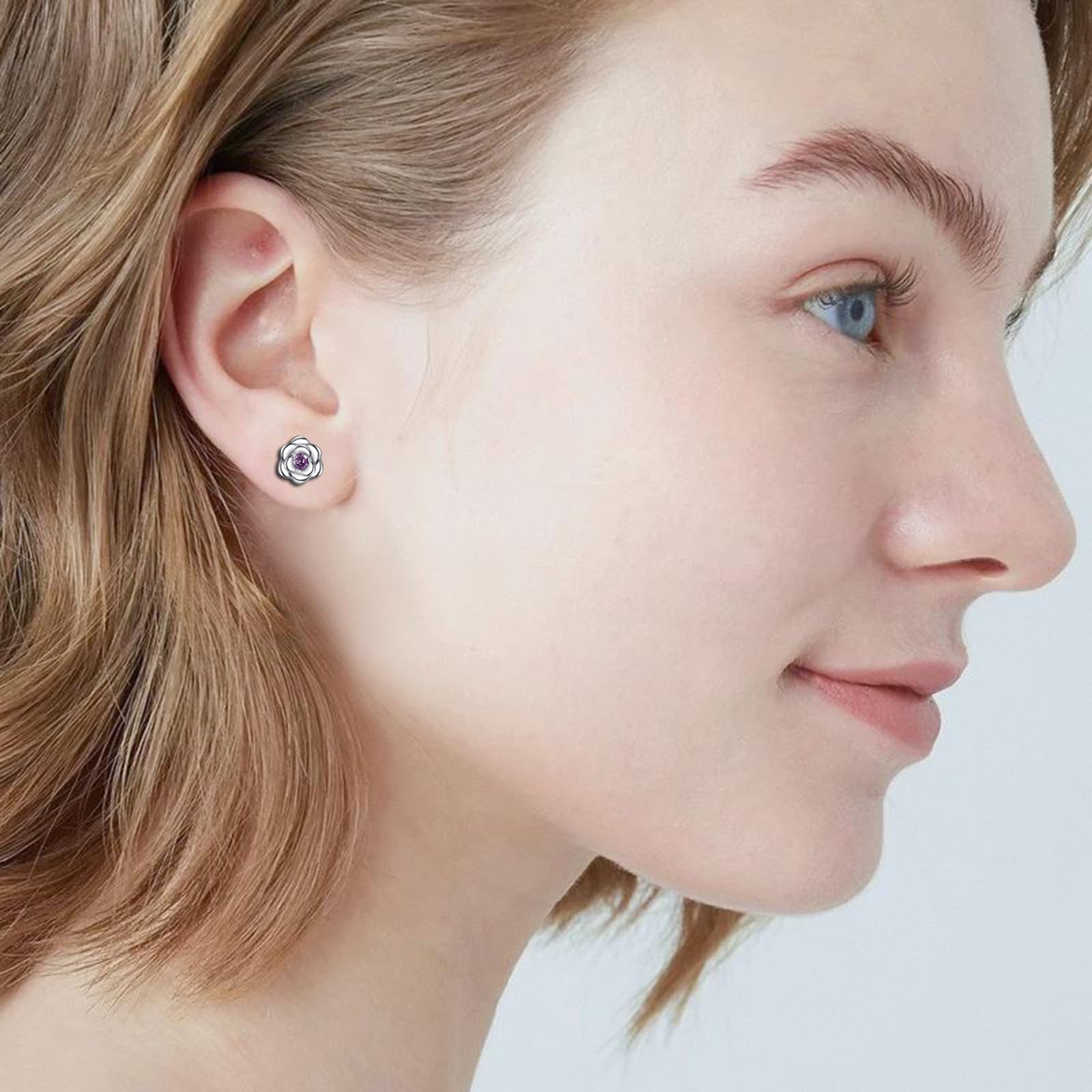 Sterling Silver Stud Earrings for Women - Cubic Zirconia Flower Earrings Hypoallergenic Cartilage Jewelry (Silver/Gold/Rose Gold) | Perfect Gift for Girls, Birthday, Anniversary & Everyday Wear