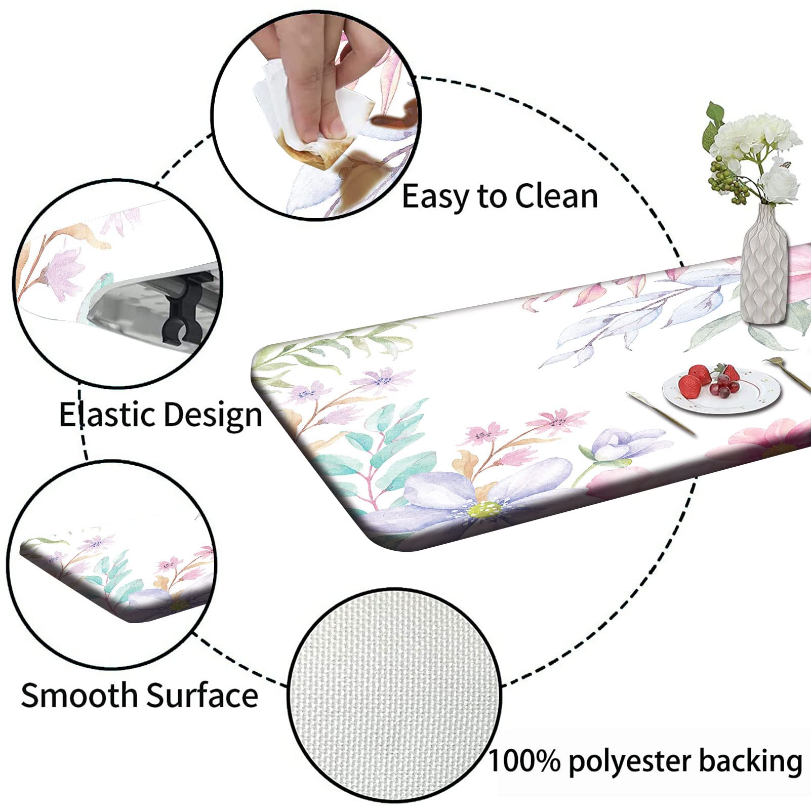 Floral Print Elastic Fitted Tablecloth - 60x30 Inch Stretch Polyester Table Cover for Rectangle Tables - Wedding, Banquet & Restaurant Decor - Pink & Purple Design - Perfect for Dining Room, Party & Event Decorations