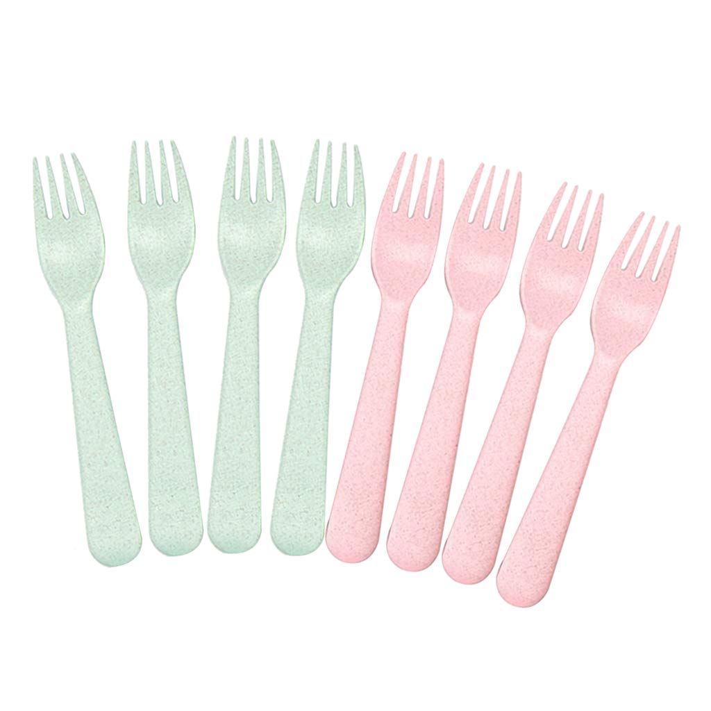 Eco-Friendly Wheat Straw Tableware Set - Lightweight Bowls, Plates, Forks & Spoons (4 Pink + 4 Green) | Perfect for Picnics, Camping & Sustainable Dining