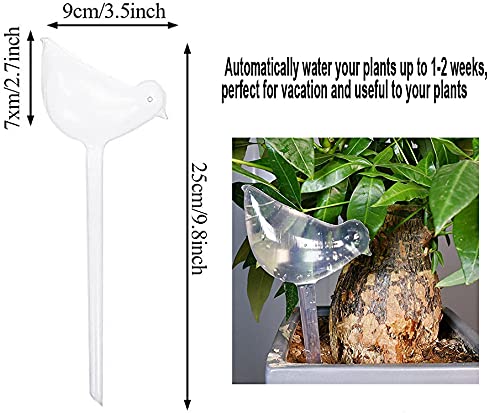 Self-Watering Glass Globes - 4 Pack Automatic Plant Watering Bulbs for Indoor & Outdoor Plants | Clear Glass Bird-Shaped Watering Stakes | Perfect for Vacation Plant Care, Hanging Baskets & Herb Gardens