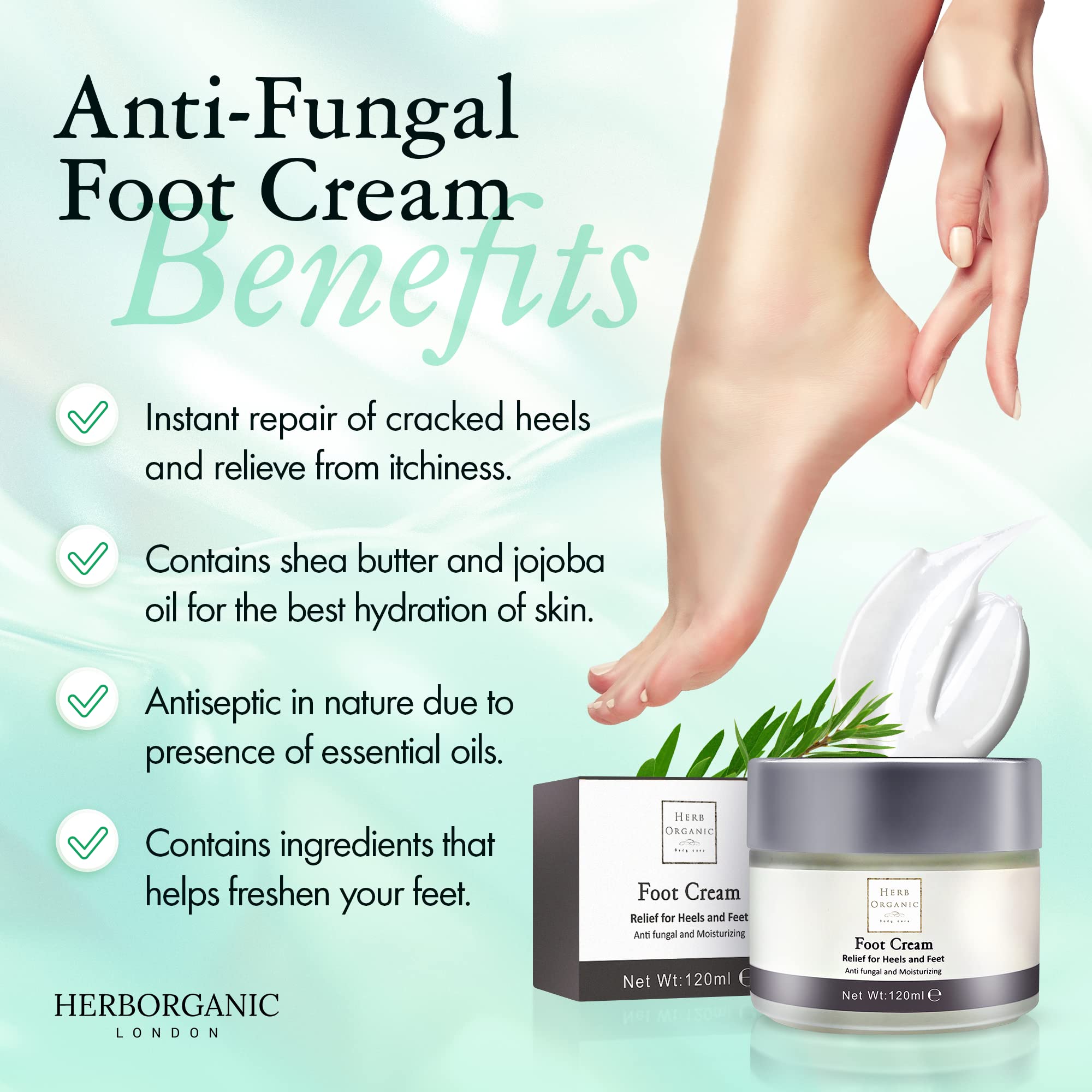 HERBORGANIC Athlete's Foot Treatment Cream - Fast Relief for Fungal Infections, Dry Cracked Heels & Nail Fungus | Repairs & Moisturizes Feet | Perfect for Athletes, Runners & Active Lifestyles
