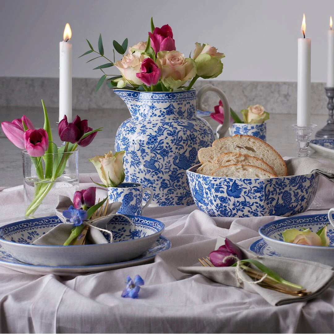 Royal Blue Peacock Decorative Plate - Elegant Hand-Painted Ceramic Dinnerware for Home Decor, Wedding, and Party Table Setting