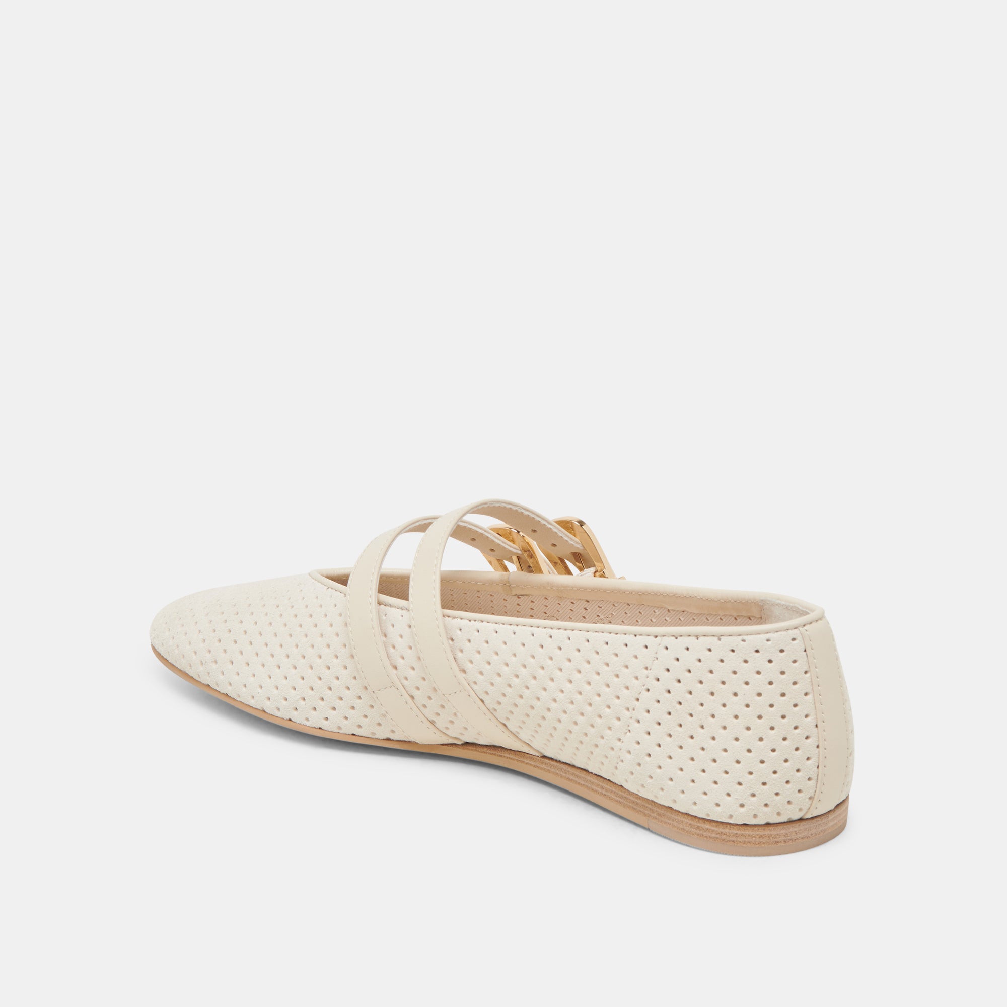 BAYLEE Women's Wide Ballet Flats - Perforated Suede Comfort Shoes for Women | Casual & Office Wear | Bone Color