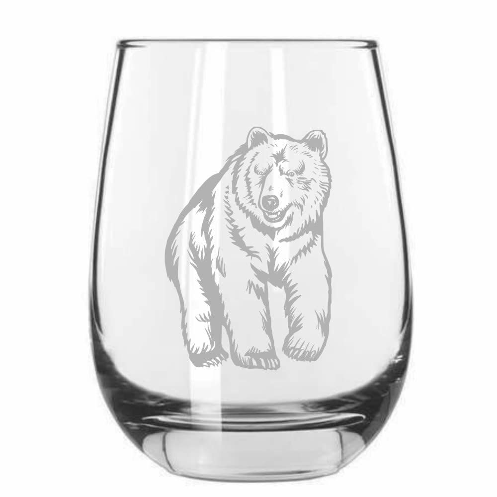 Grizzly Bear Stemless Wine Glass 15.25oz - Zoo Animal Theme for Parties & Gifts