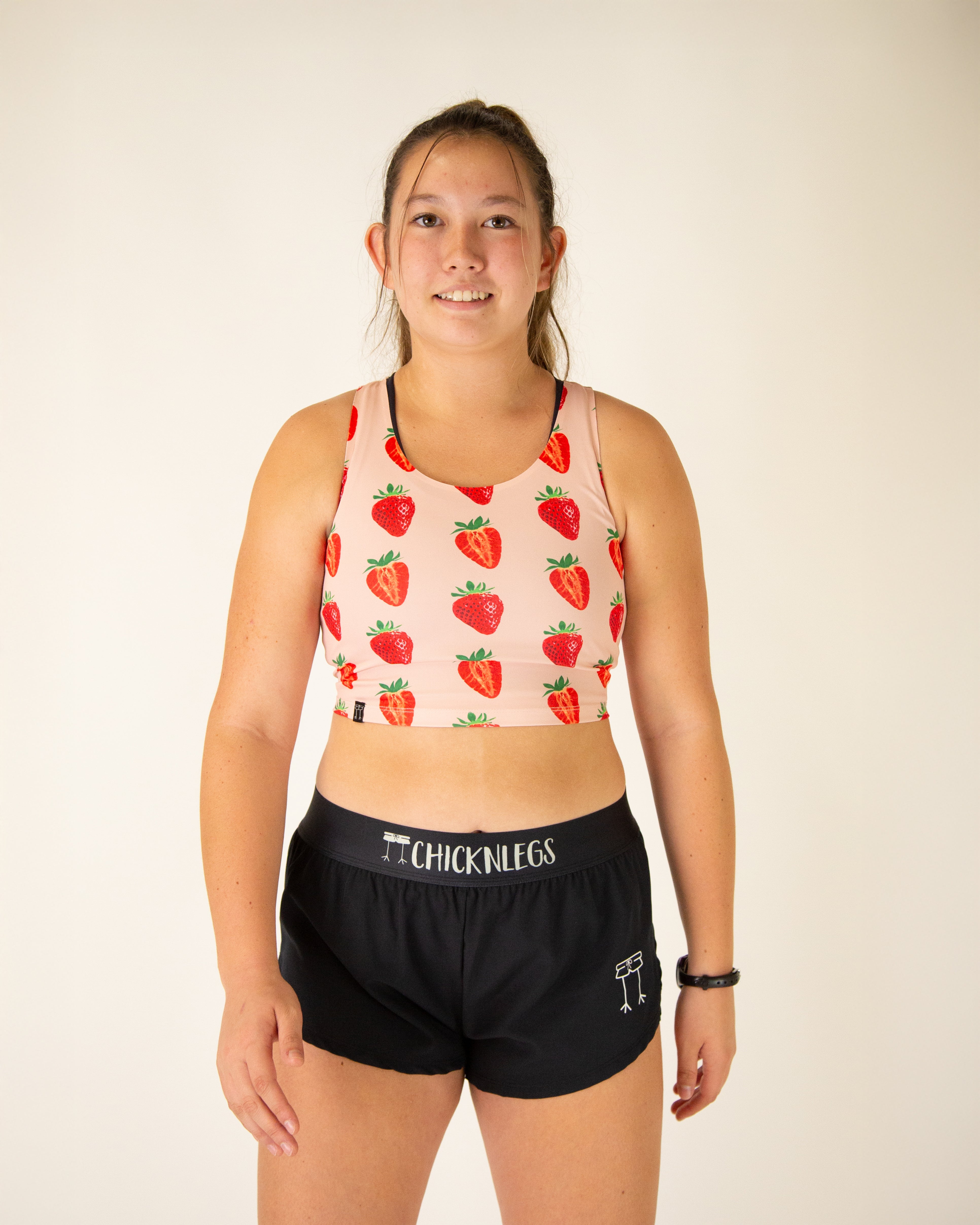 Strawberry Print PWR Crop Top for Women - Trendy Summer Workout & Festival Fashion