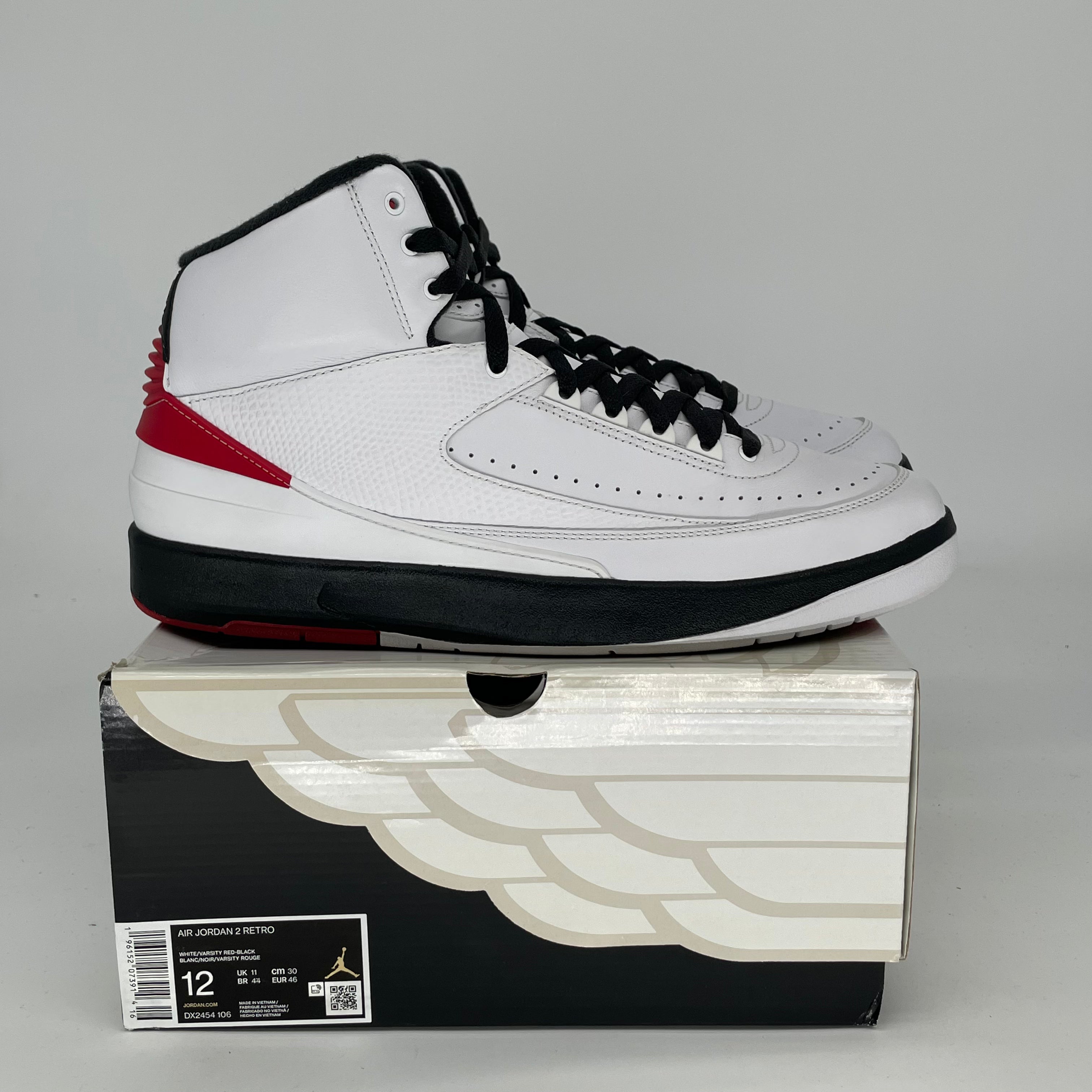 Original Air Jordan 2 Retro Chicago Men's Basketball Shoes Size 12 DX2454-106 - Authentic Retro Sneakers for Streetwear & Basketball Games