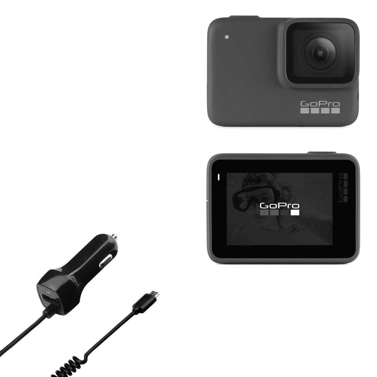 GoPro Hero 7 Silver Car Charger with Extra USB Port | Fast Charging Cable Included | Black | Perfect for Road Trips & Outdoor Adventures