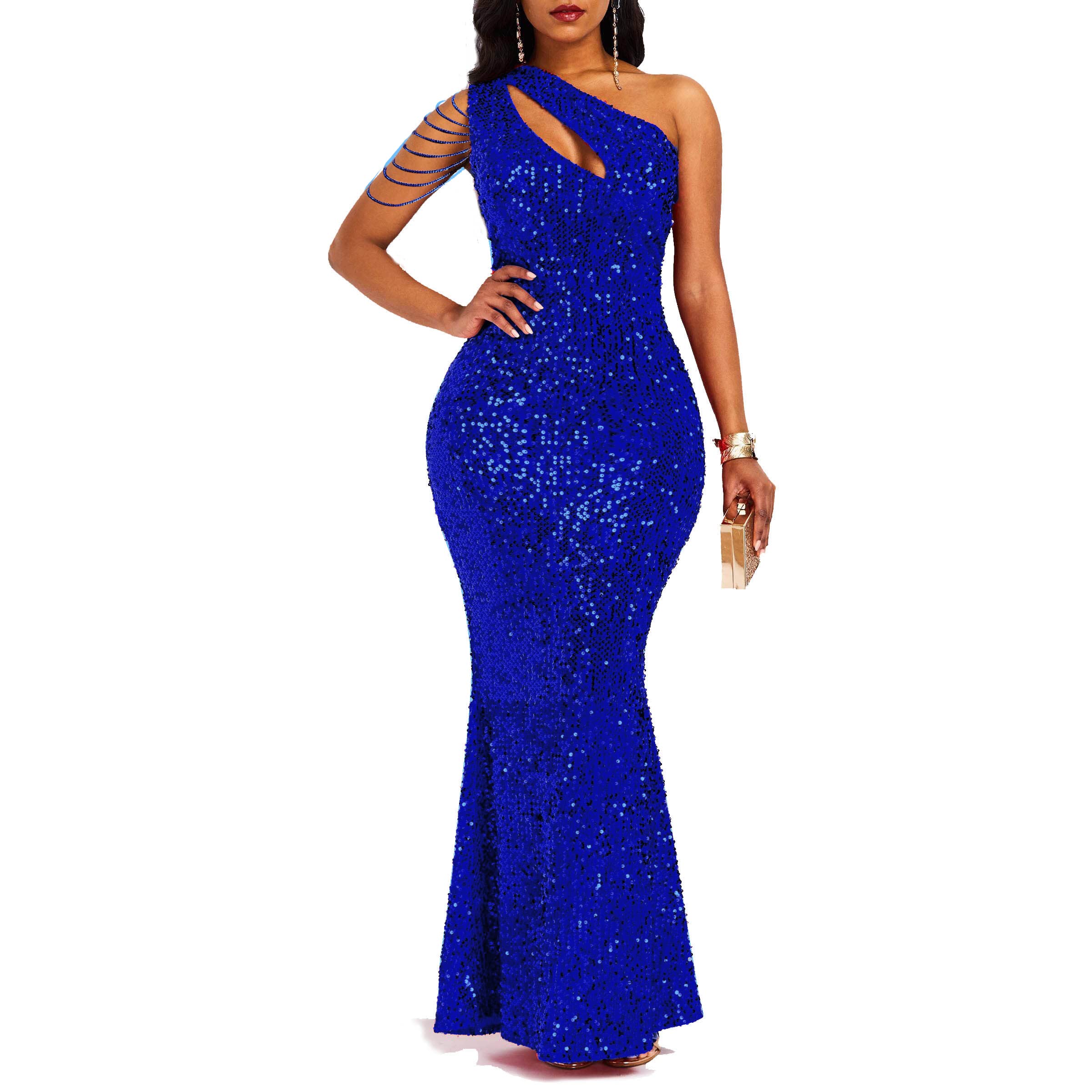 Cololura Women's Elegant Sequin One Shoulder Mermaid Cocktail Dress with Tassel - Perfect for Evening Parties, Prom, and Special Occasions