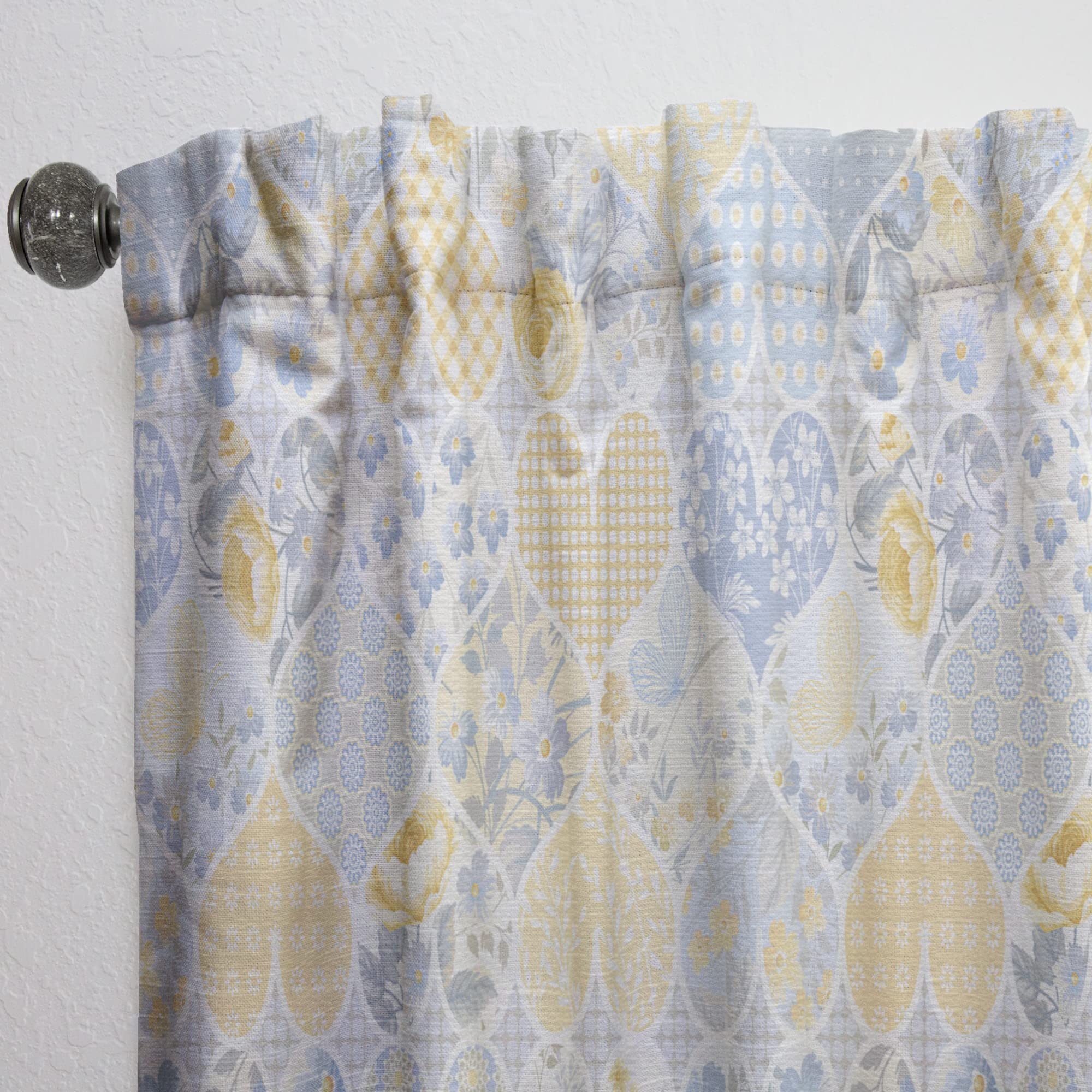 DesignQ Patchwork Heart Pattern Thermal Insulated Curtains - 52x84 Inch Single Panel for Bedroom & Living Room - Cozy Home Decor, Noise Reduction & Energy Saving