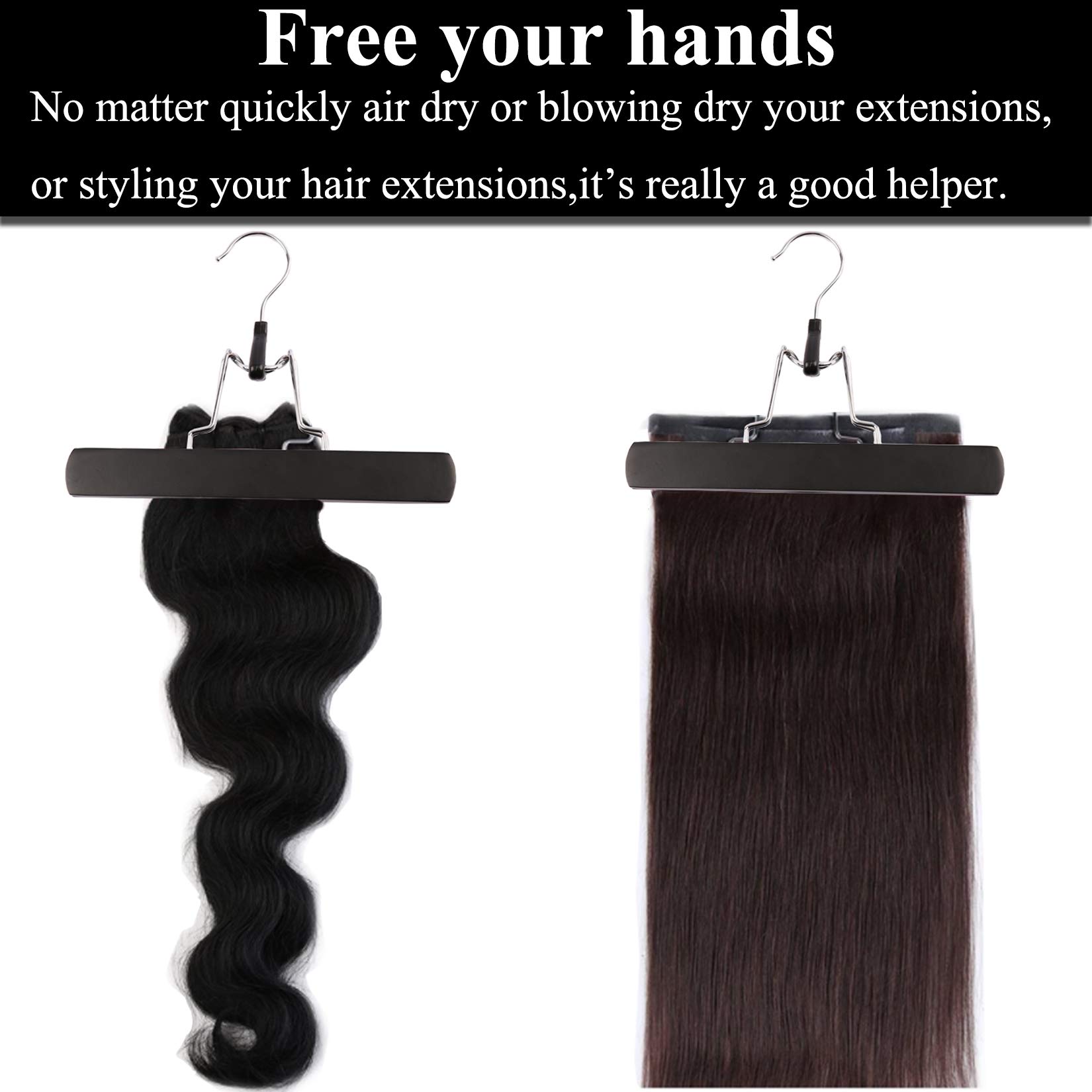 2 PCS Hair Extensions Storage Bags with Wooden Hanger - Dustproof Portable Wig Organizer for Synthetic & Human Hair - Durable Zipper Closure - Perfect for Travel, Salon & Home Storage (Black)