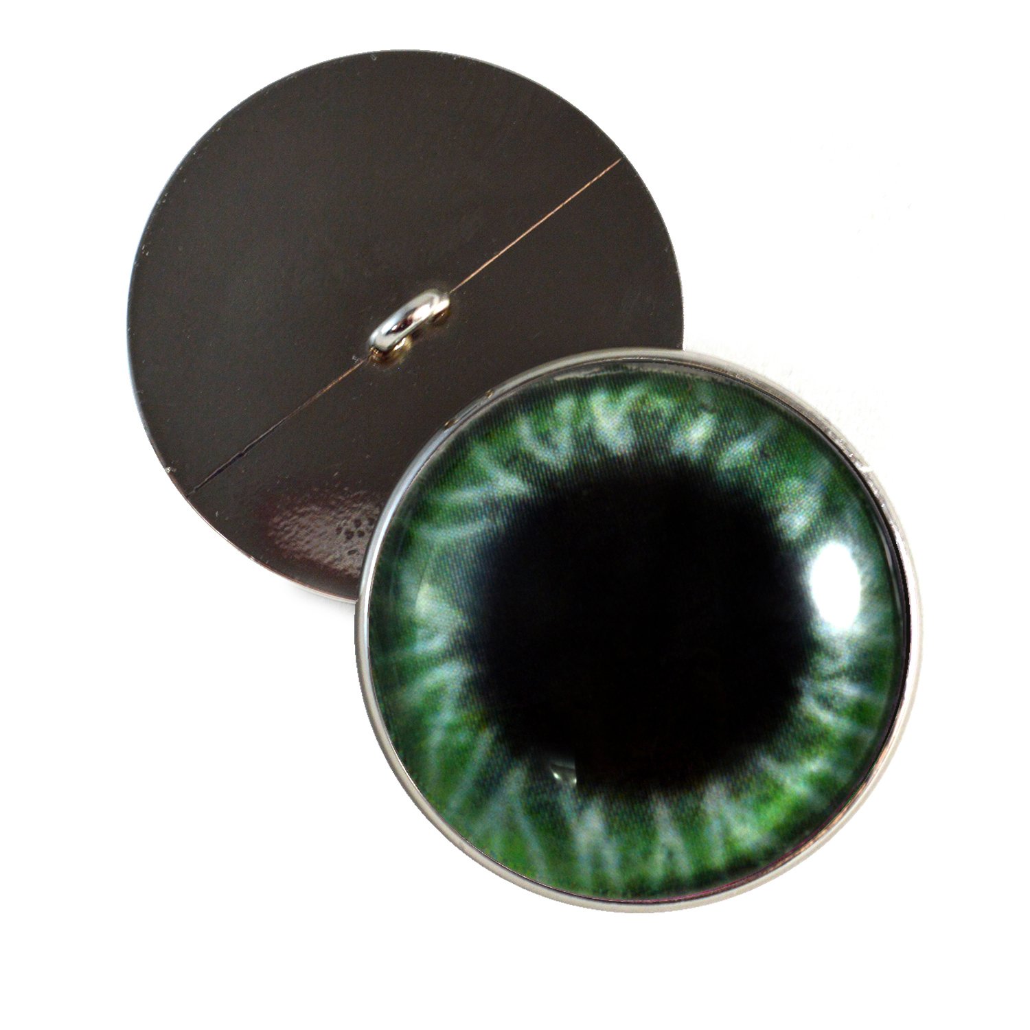 30mm Large Round Green Sew-On Glass Eyes with Loop - Perfect for Crocheted Dolls, Stuffed Animals, Soft Sculptures & Jewelry Making Crafts (Set of 2) - DIY Craft Supplies for Amigurumi, Plush Toys & Handmade Accessories