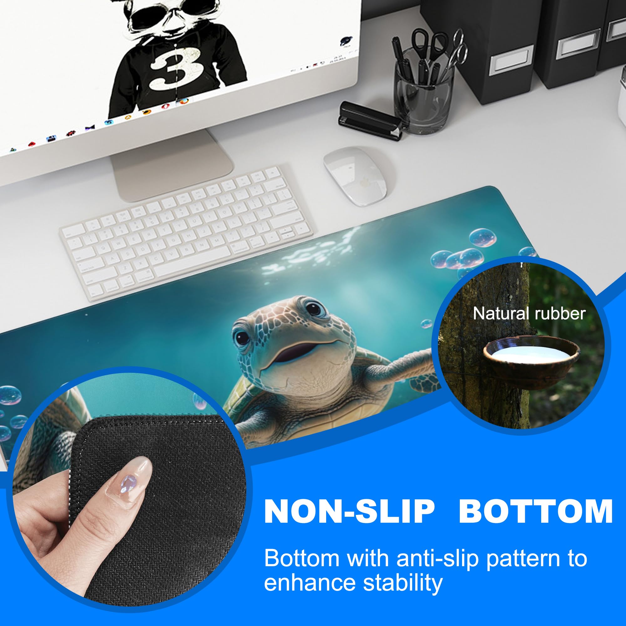 Cute Turtle Smiling Under The Sea Extended Gaming Mouse Pad - 31.5