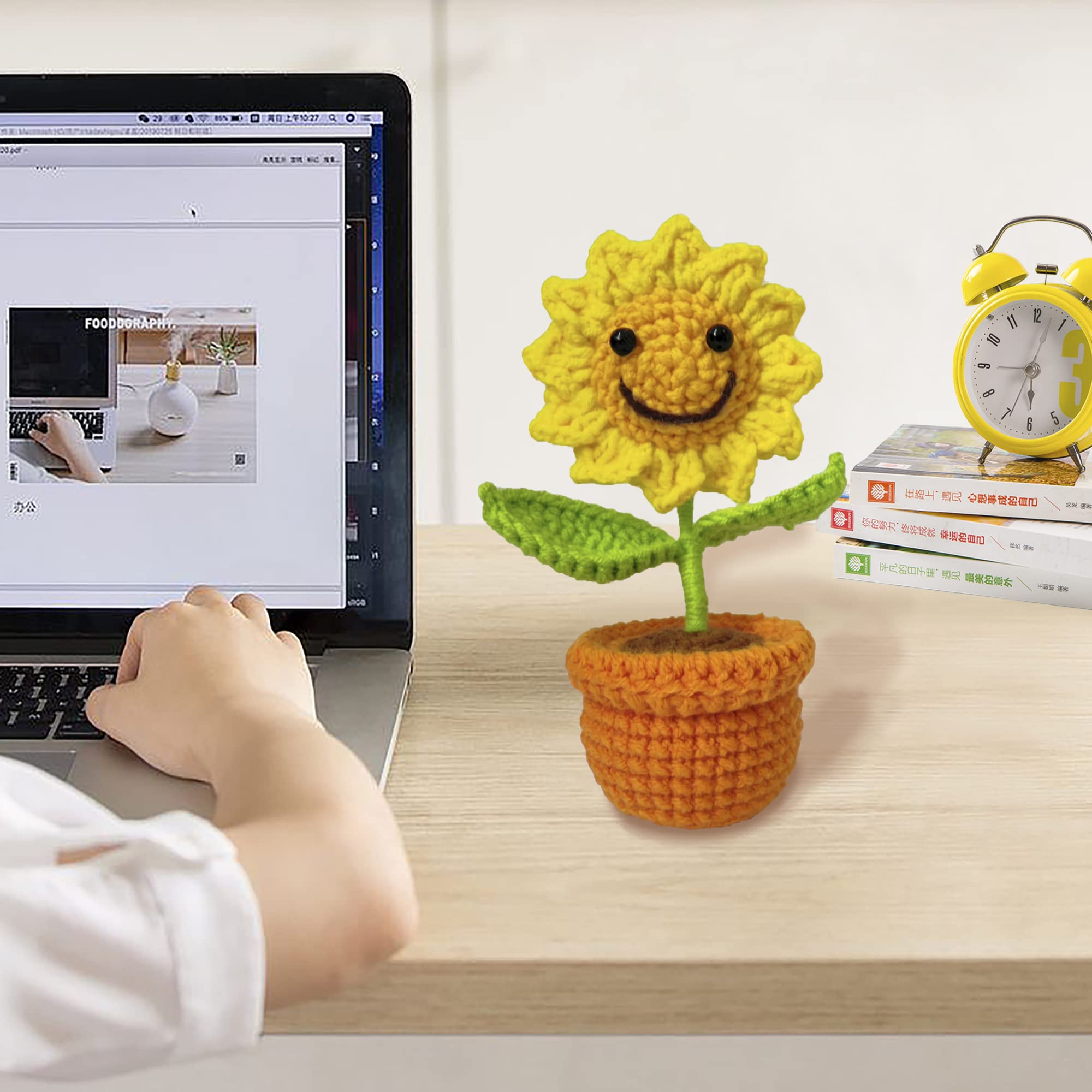 Crochet Smiley Sunflower Car Dashboard Decor - Handmade Sunflower Bouquet for Women, Cute Girl Gift, Car Interior & Desk Ornament - Perfect for Home, Office, and Vehicle Decoration