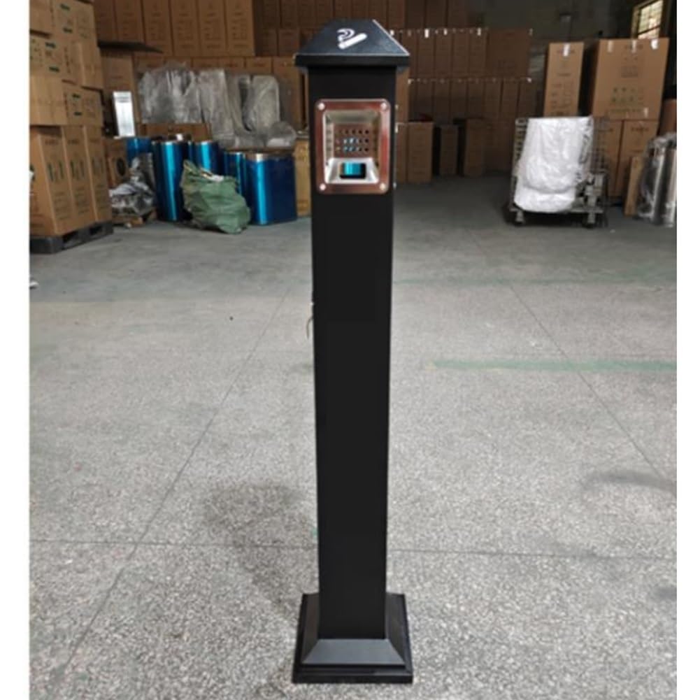 Stainless Steel Outdoor Cigarette Receptacle - Smokeless Vertical Ashtray for Patio, Deck & Garden - Black Cigarette Butt Disposal Bin (21x26x121cm) - Perfect for Restaurants, Hotels & Public Spaces
