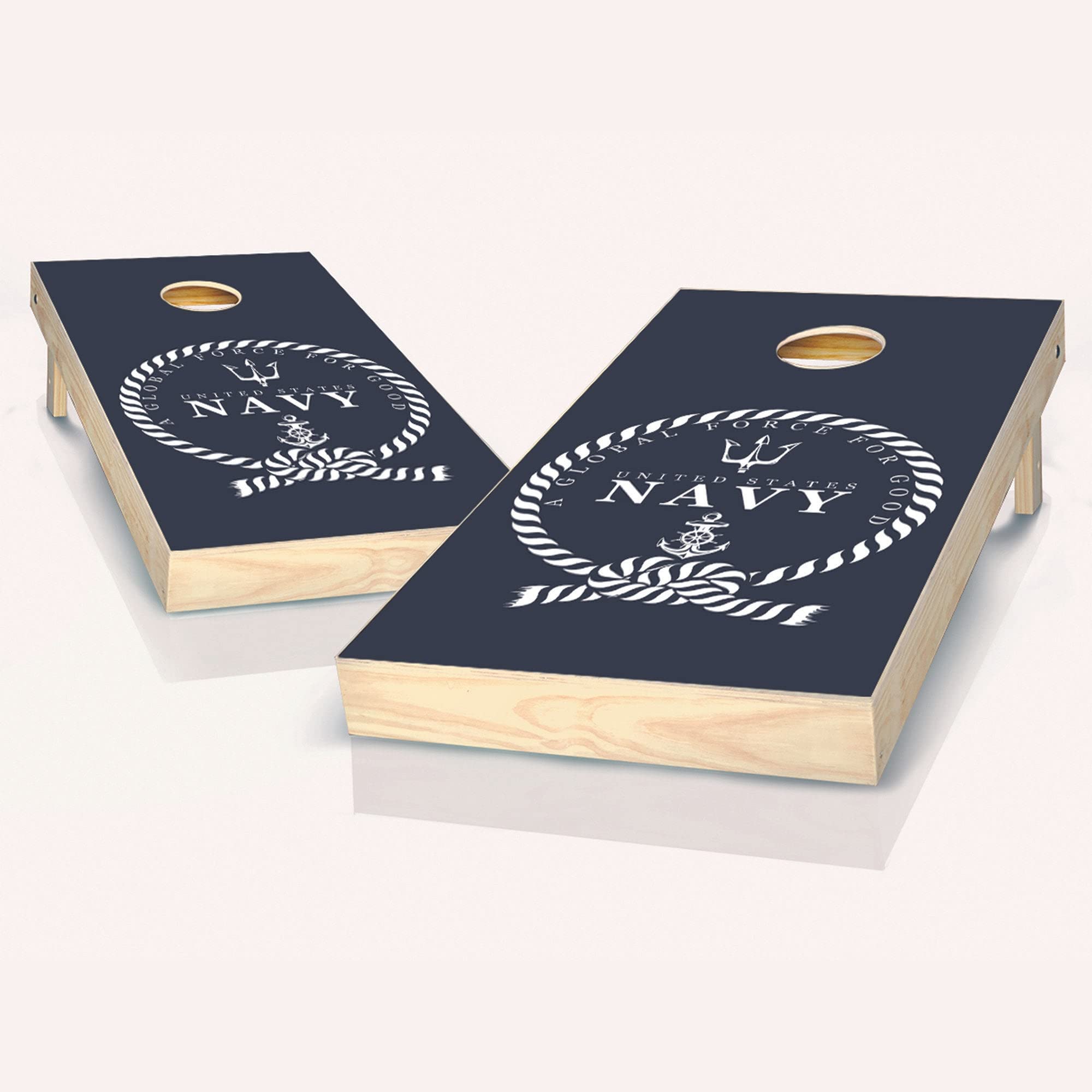 Skip's Garage US Navy Global Cornhole Boards Set - 2 Boards & 8 Bean Bags with Accessories - Premium Outdoor Lawn Game for Backyard, Tailgating, and Beach Parties