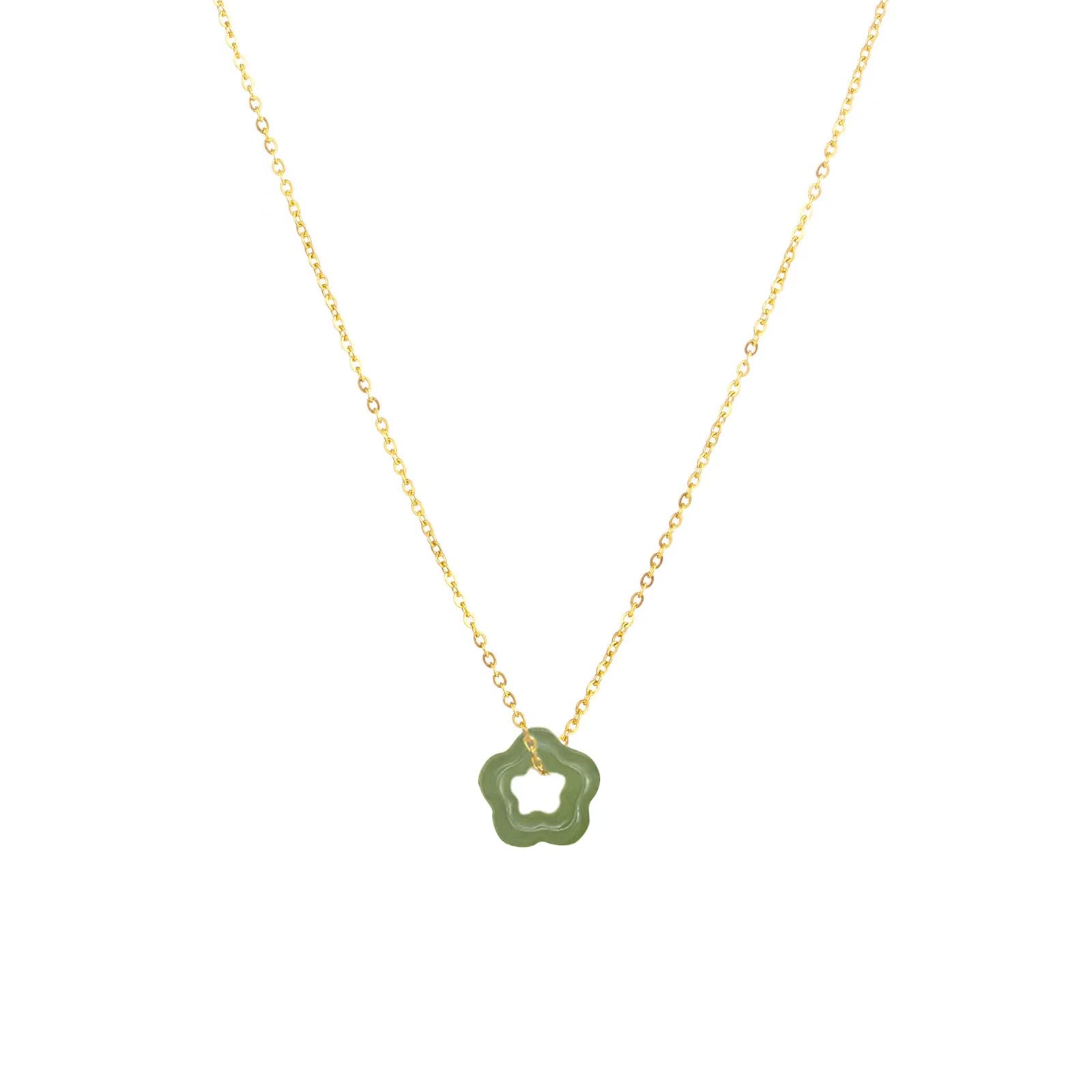 Elegant Women's Natural Green Jade Crystal Necklace - Star Donut Gemstone Choker with 16