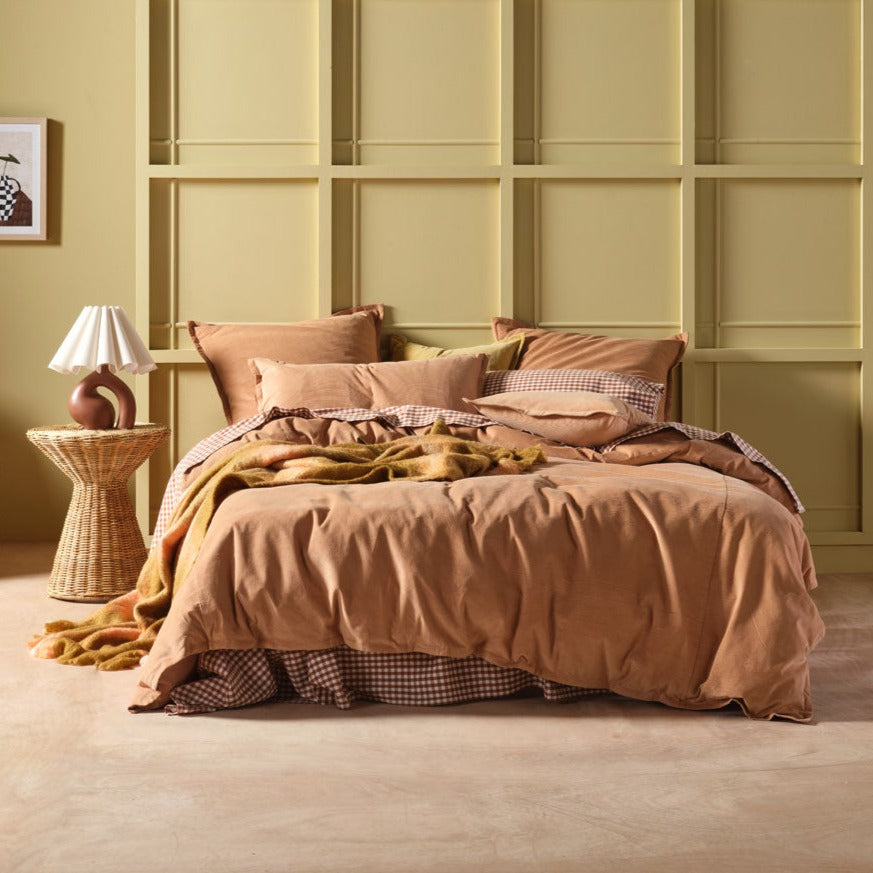 Linen House Den Caramel Corduroy Quilt Cover Set - Soft & Stylish Bedding for Cozy Bedrooms & Guest Rooms