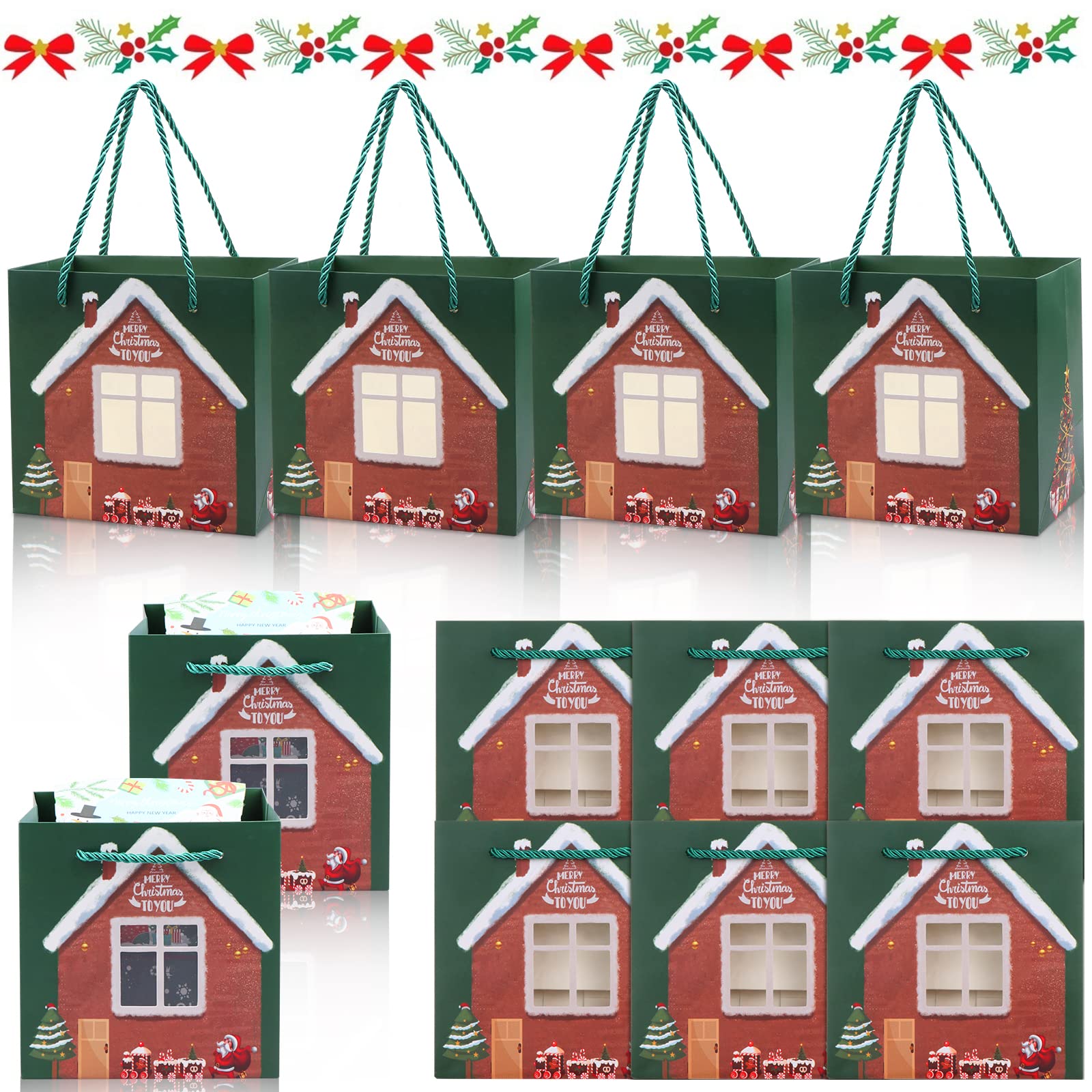 12 Pack Christmas Gift Bags with Handles 4x4x4 Inch Holiday Party Favor Bags for School, Office, Home & Festive Celebrations - Perfect for Wrapping Presents, Treats & Small Gifts