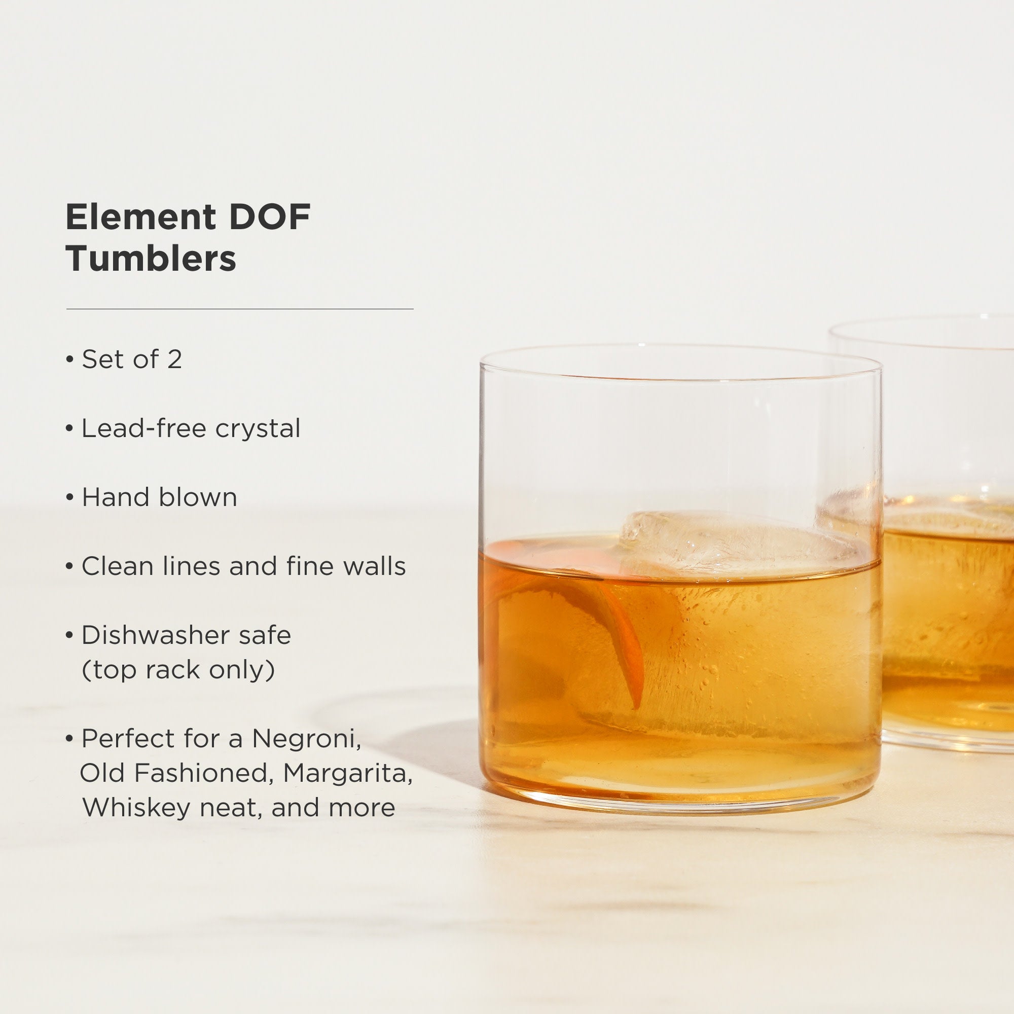 Raye Element Crystal Glass Tumblers Set of 2 - Elegant Drinking Cups for Wine, Cocktails & Iced Coffee - Perfect for Home Bar, Dinner Parties & Gifts