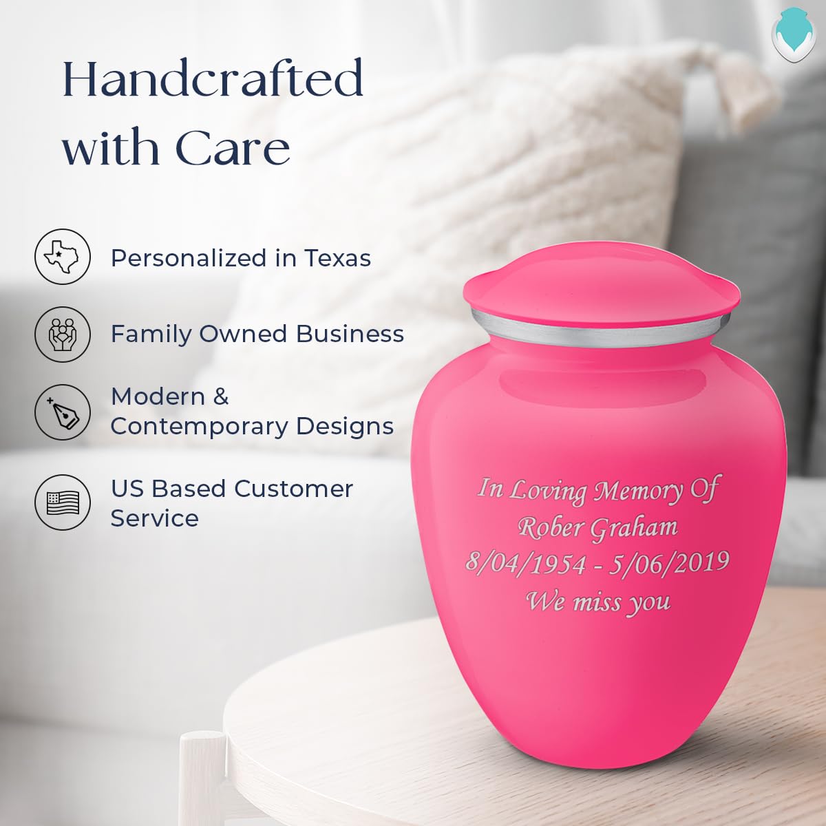 Personalized Cremation Urns for Human Ashes - Large Bright Pink Funeral Urn for Adults with Double Side Engraving (Holds 200 lbs) - Perfect for Memorial Services, Home Display & Honoring Loved Ones