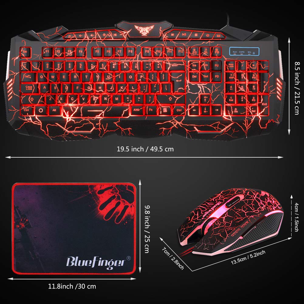 BlueFinger Gaming Combo - Keyboard, Mouse & Headset with LED Backlight for PC Gaming & Work