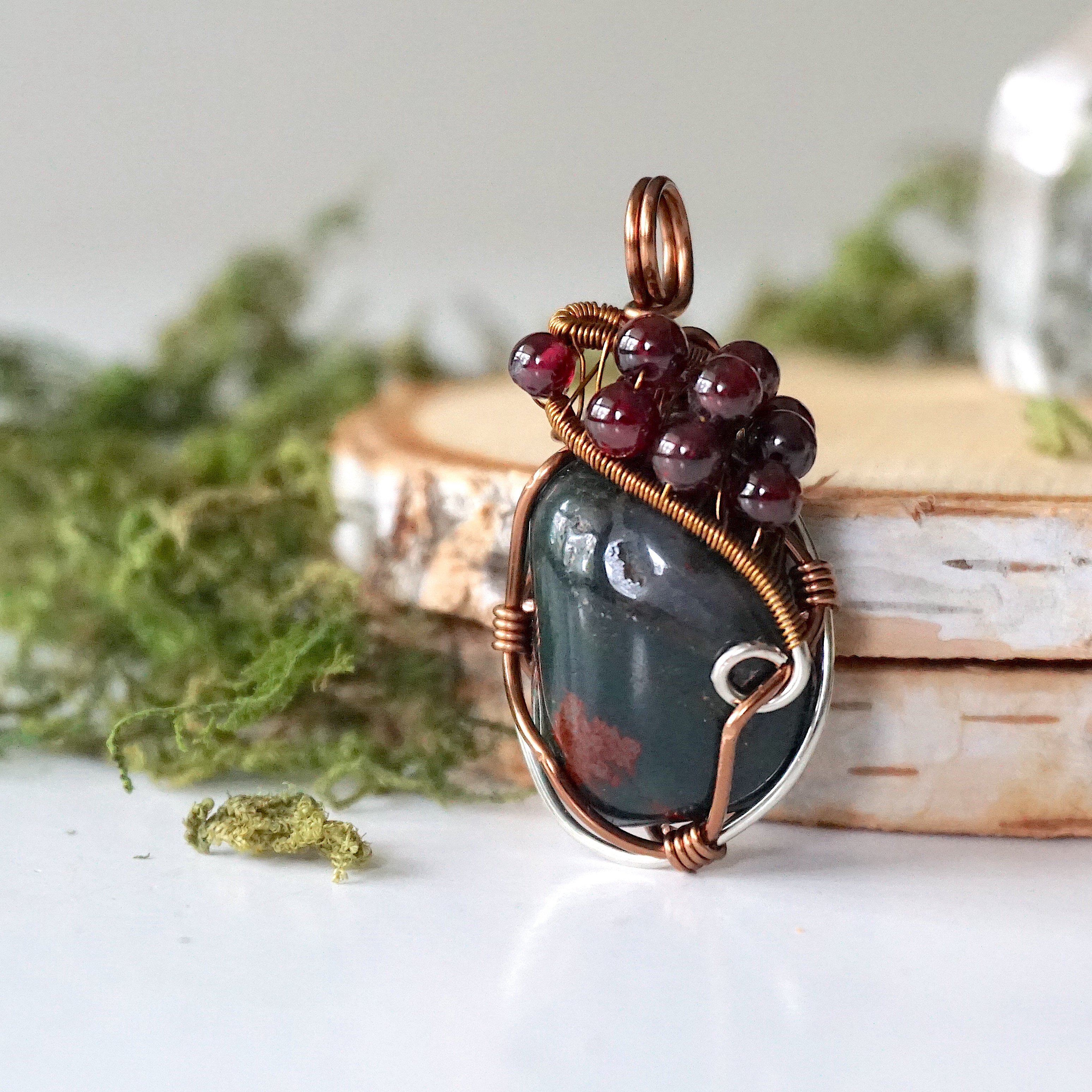Natural Raw Bloodstone and Garnet Beaded Necklace for Women | Healing Crystal Jewelry | Perfect for Meditation, Energy Balancing & Boho Fashion