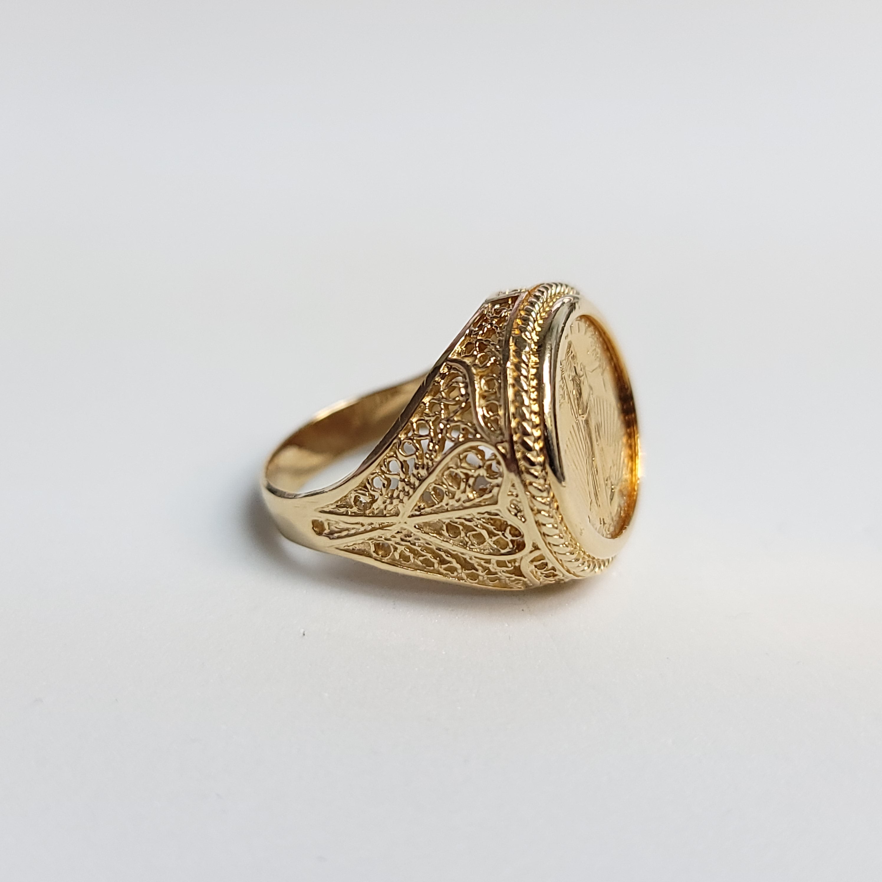 22K Fine Gold Ring with Lady Liberty, Rope & Heart Design - 1/10OZ Solid Gold Band for Women | Perfect Gift for Anniversary, Valentine's Day & Special Occasions