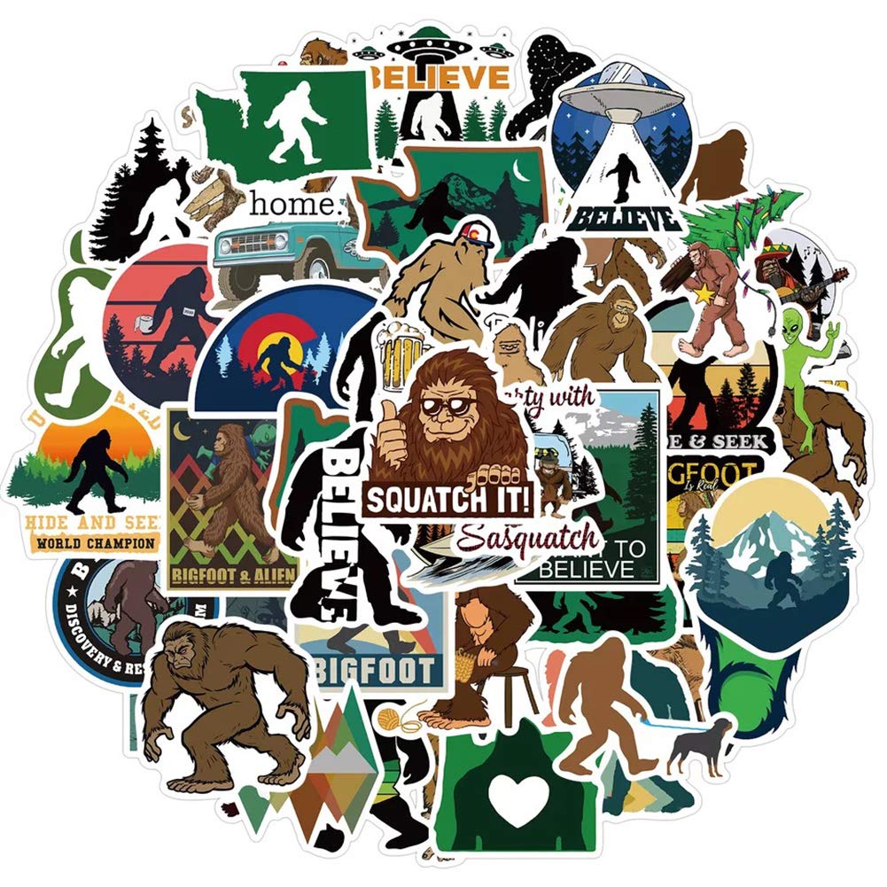 50 Pcs Waterproof Bigfoot Stickers | Durable Vinyl Decals for Water Bottles, Laptops, Refrigerators, Luggage, Phones & Skateboards - Perfect for Outdoor Adventures, Camping & Travel Gear Customization