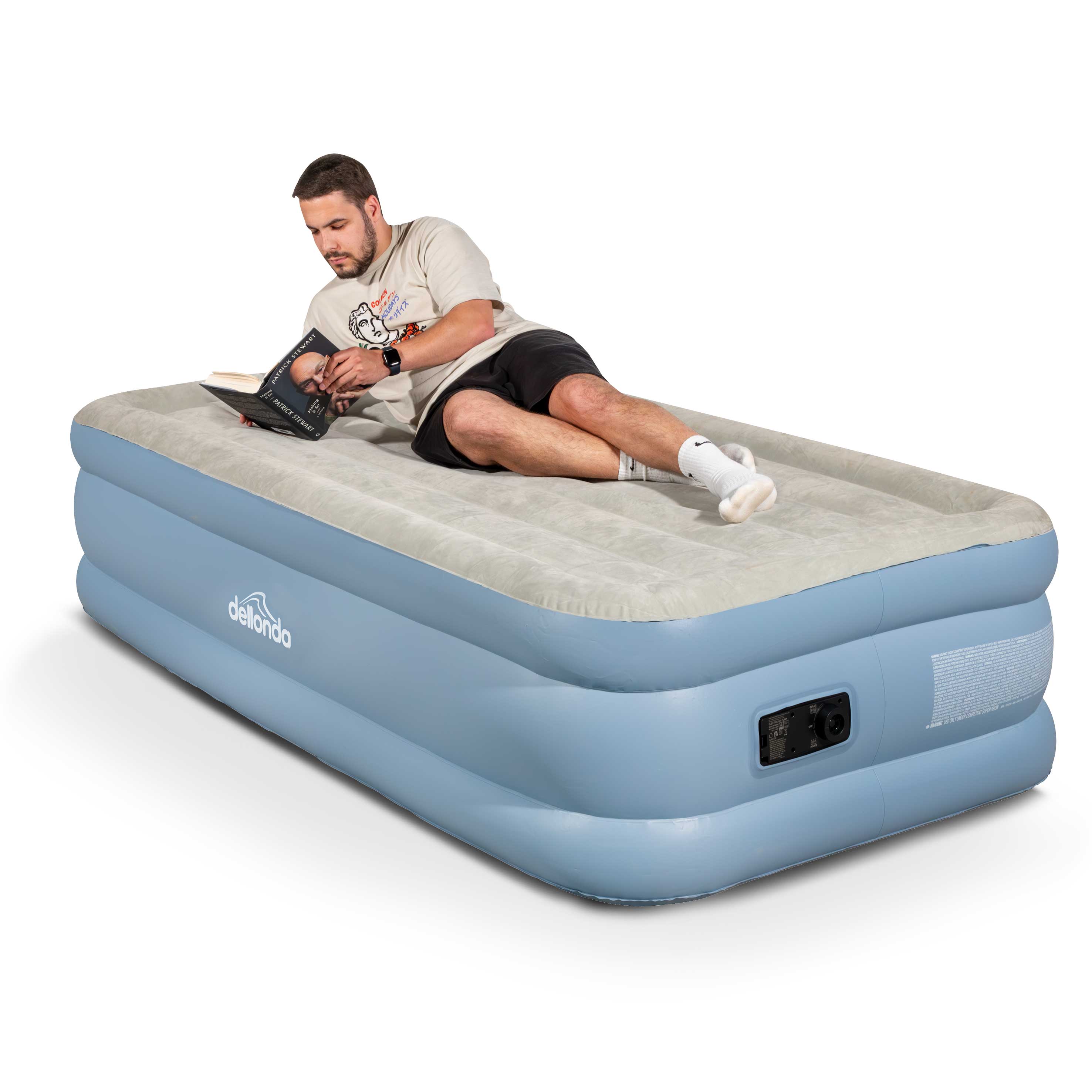 Inflatable Air Mattress with Built-in Electric Pump - Single High Raised Air Bed for Camping & Guest Use, Includes Carry Bag (Model DL146) - Perfect for Outdoor Adventures & Home Sleepovers
