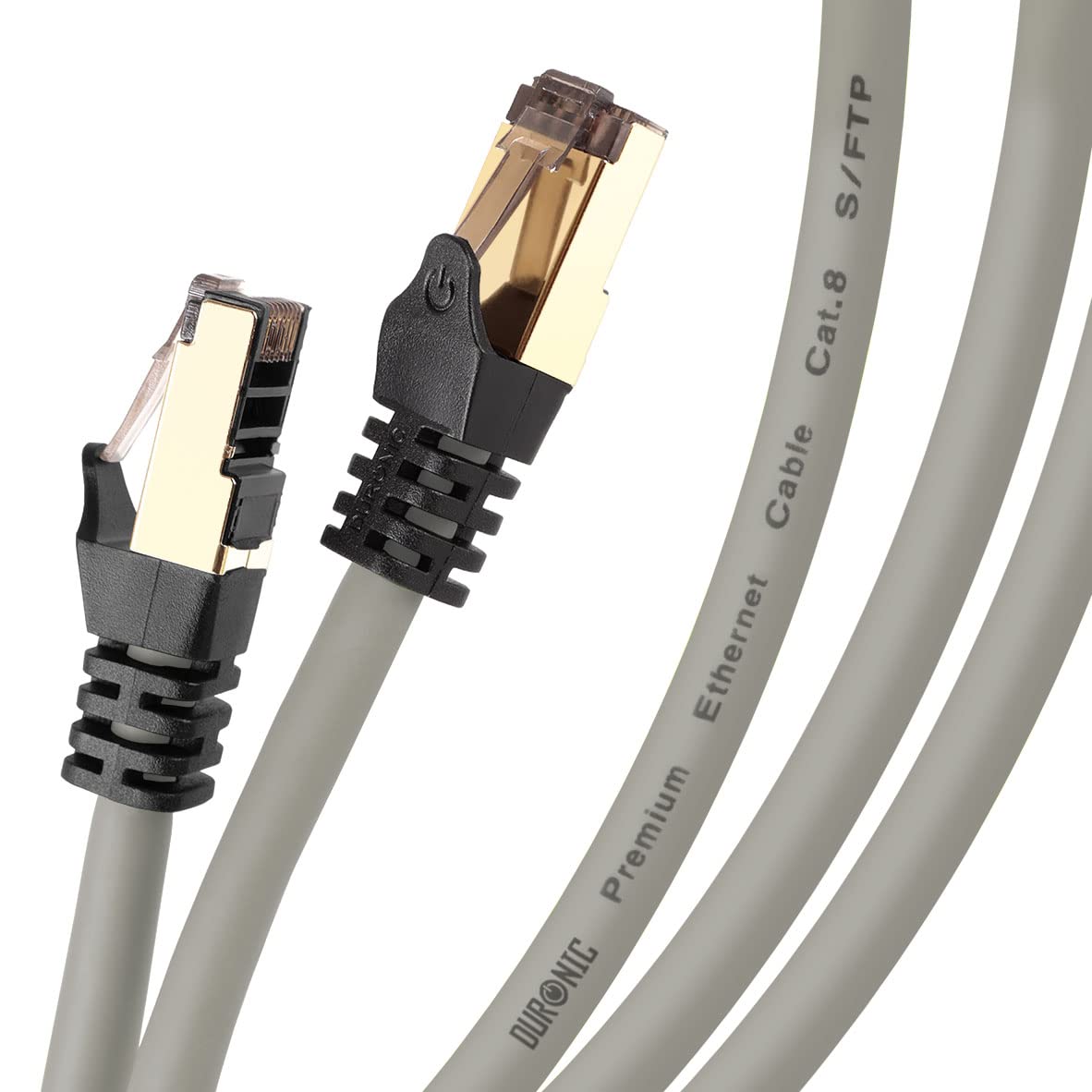 Duronic CAT8 Ethernet Cable 1.5M (5ft) High-Speed 40Gbps 2000MHz Shielded Network Cable - Snagless RJ45 Connector for Gaming, Streaming & Home Office - SFTP Patch Cable (Grey)