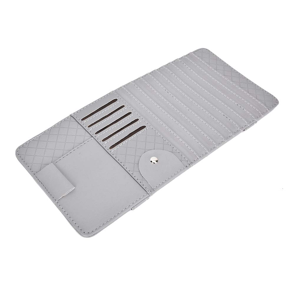 Universal PU Leather Car Sun Visor Organizer - CD/DVD/Glasses/Driving License Holder with Silver Finish | Perfect for Road Trips, Commuting & Vehicle Organization
