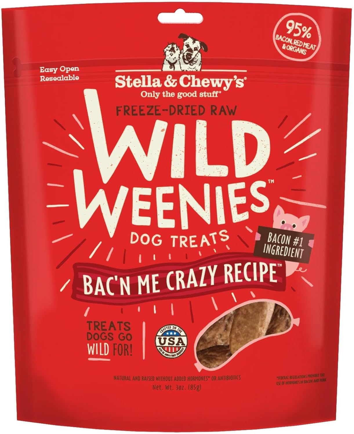 Stella & Chewy’s Freeze-Dried Raw Wild Weenies Dog Treats – All-Natural, Grain-Free, High-Protein Training Treats for Dogs & Puppies – Bac’n Me Crazy Recipe – 85g Bag – Perfect for Obedience Training, Positive Reinforcement & On-the-Go Rewards