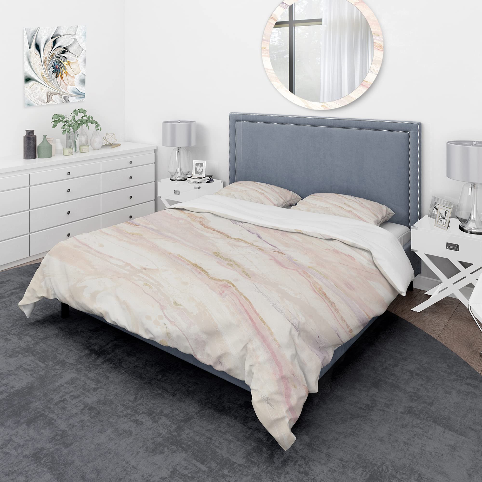 DesignQ Copper Dreams Geometric Shabby Chic Duvet Cover Set - Queen Size Beige Abstract Bedding 3-Piece Set for All Seasons | Perfect for Bohemian Bedroom Decor, Guest Room Makeover & Cozy Farmhouse Style