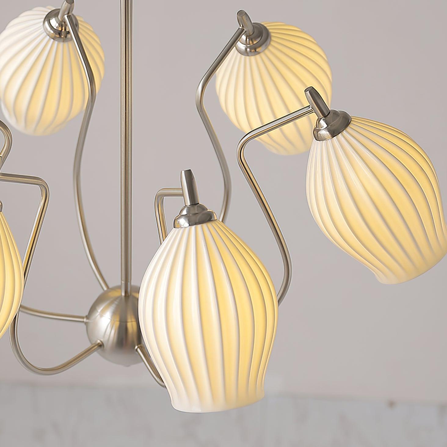 Elegant Ceramic Ribbed Chandelier - Modern Handcrafted Pendant Light Fixture for Dining Room, Living Room & Bedroom Decor