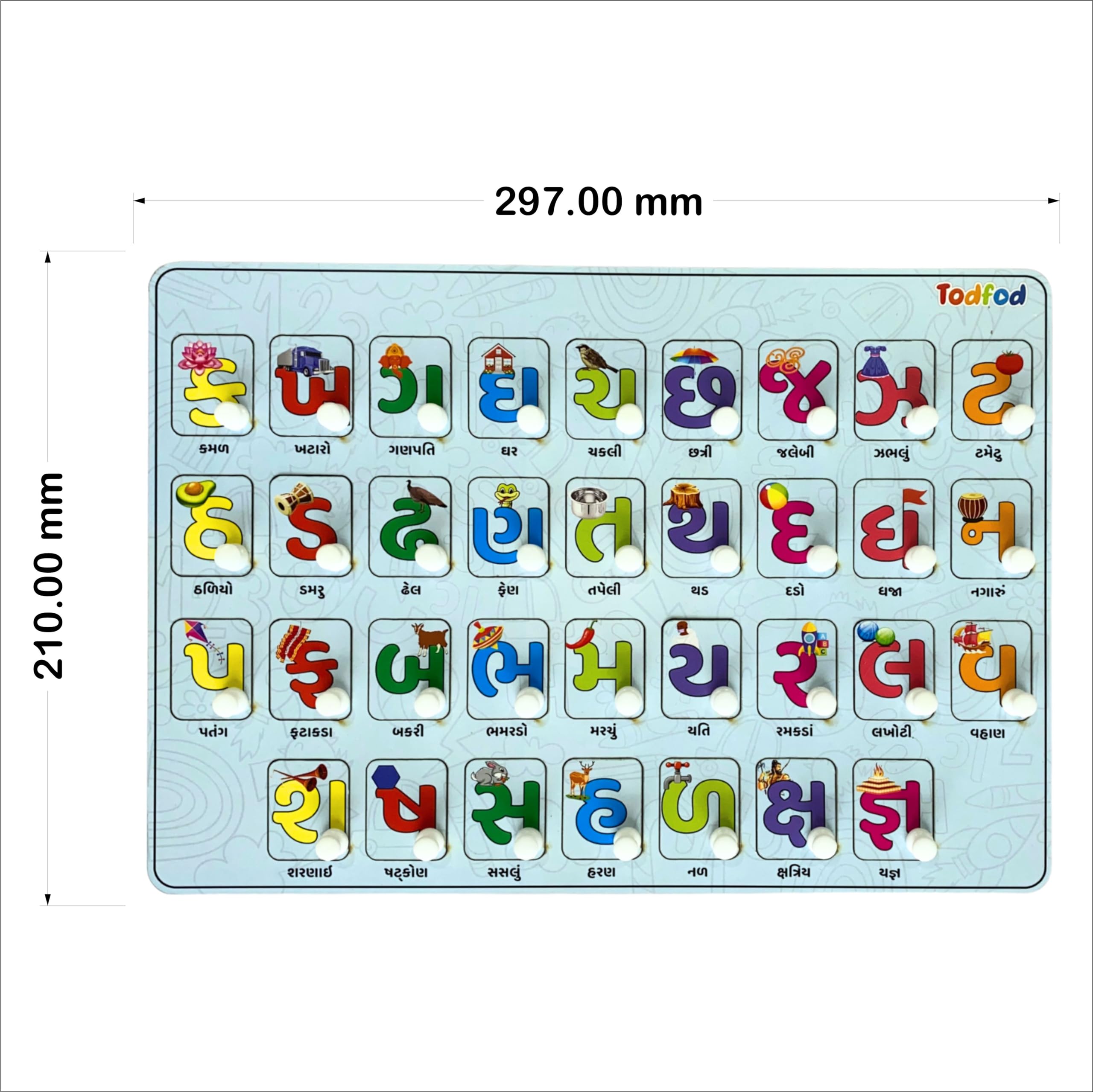 TodFod Wooden Gujarati Alphabet & Shapes Puzzle Toy for Kids – Educational Learning Board with Knob for Preschoolers (Gujarati Kakko) – Perfect for Early Childhood Development & Montessori Classrooms