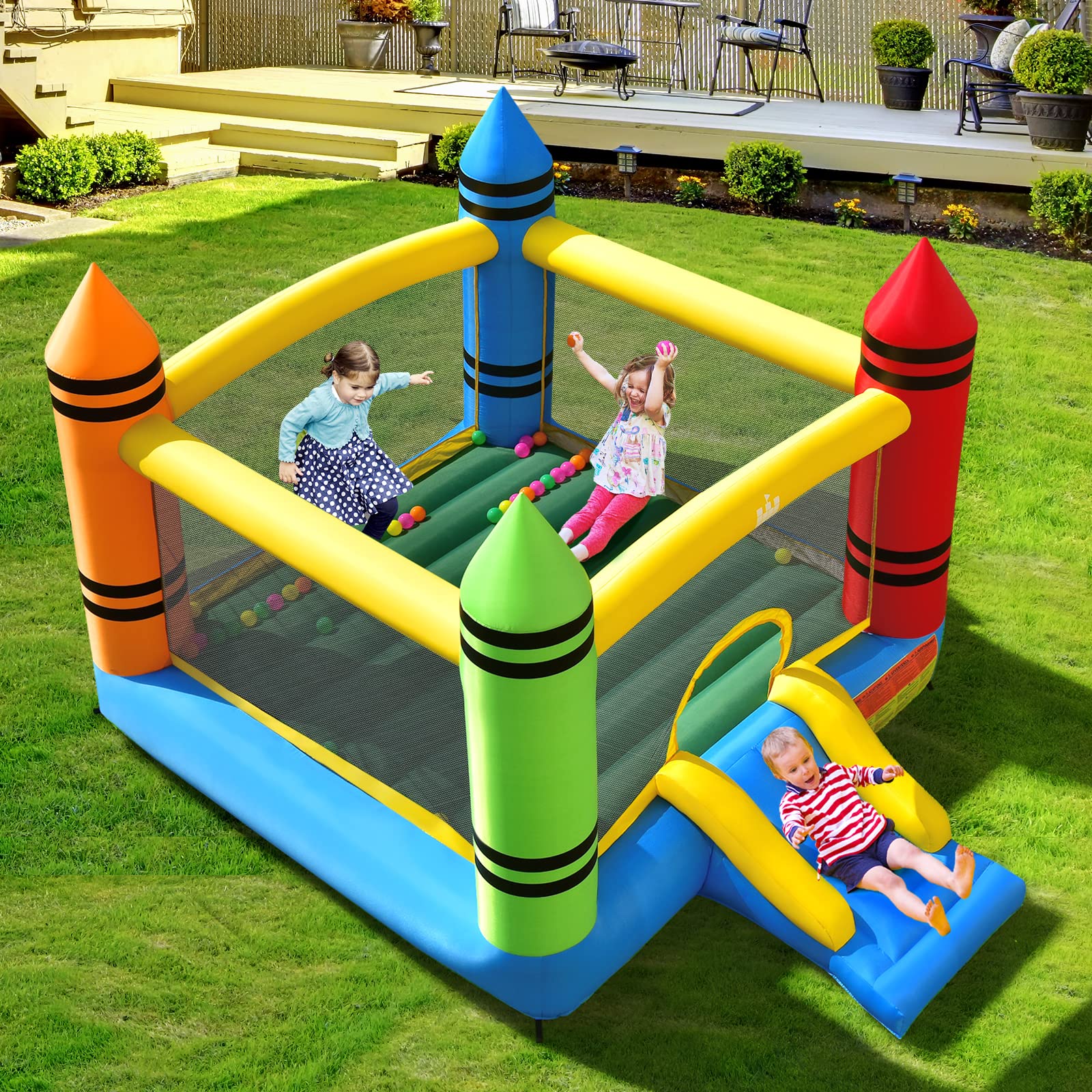 Costzon 12ft x 9ft Inflatable Bounce House with Slide - Kids Indoor/Outdoor Bouncy Castle for Birthday Parties, Backyard Fun & Toddler Play - Includes Blower & Large Jumping Area (Great for Birthday Gifts, Family Gatherings & Summer Outdoor Activities)