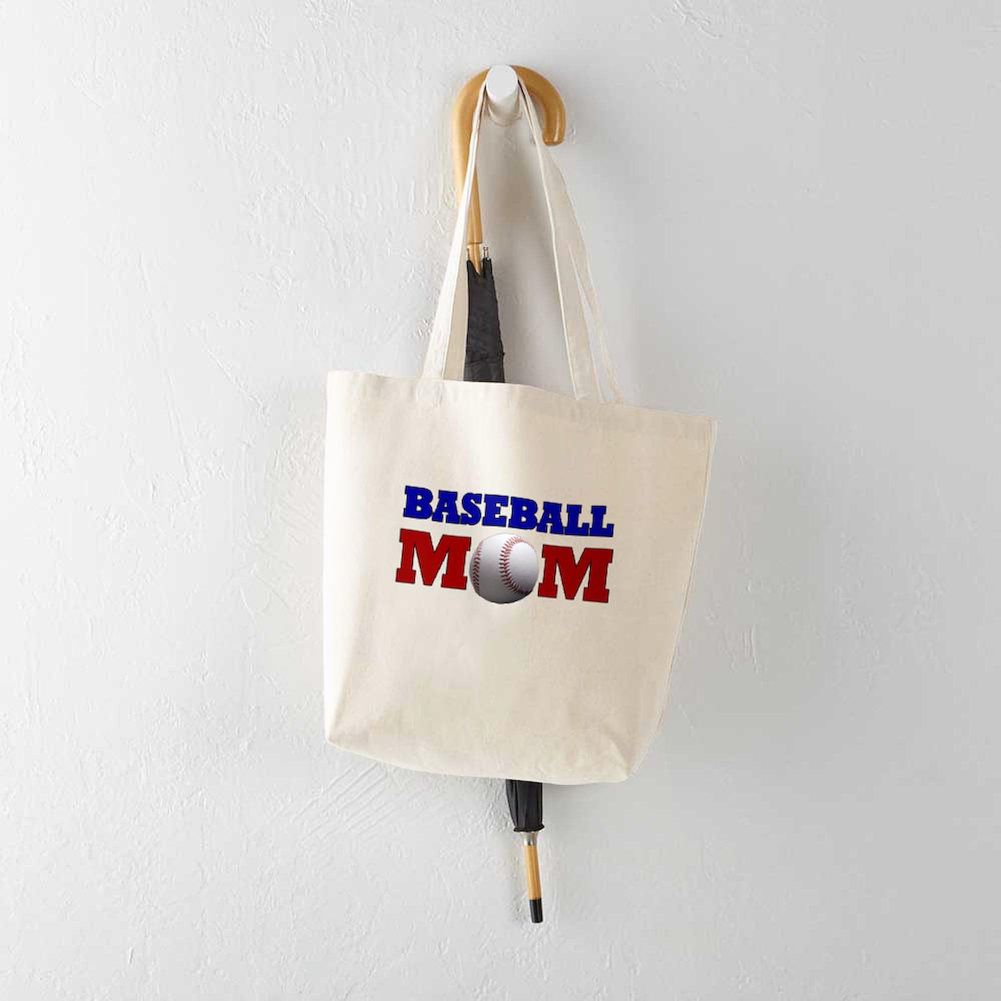 Baseball Mom Tote Bag - Natural Canvas Reusable Shopping Bag for Groceries, Beach, and Everyday Use