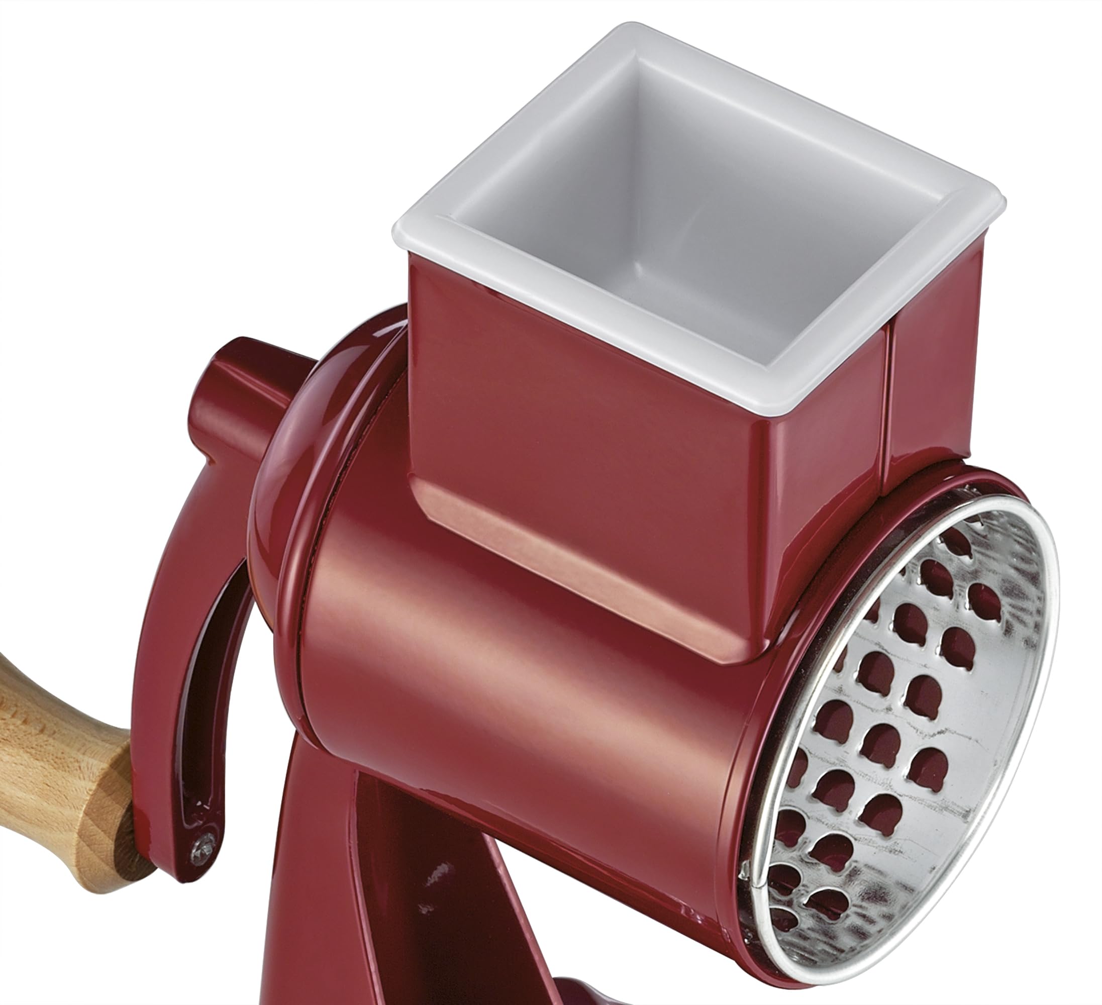 Zassenhaus Classic Manual Kitchen Grater - Stainless Steel Drum Grater with Beech Wood Handle, Suction Base, 2 Grating Drums & Pestle - Perfect for Grating Cheese, Slicing Vegetables, and Preparing Fresh Ingredients for Salads, Pasta, and Baking