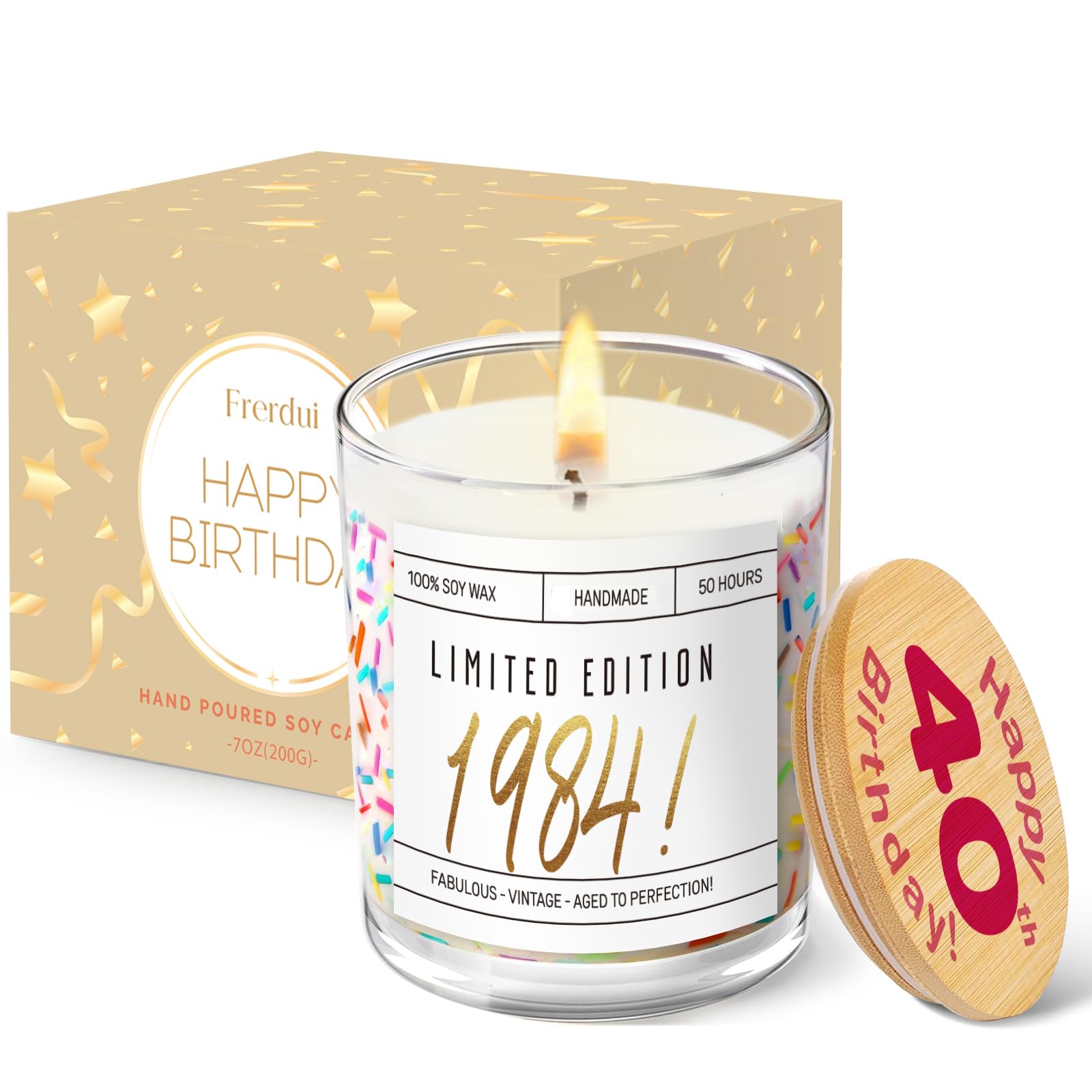 Unique 40th Birthday Gift Candle with Sprinkles - 7oz Limited Edition 1984 for Women & Men - Perfect for Sister, Friend, Mom, Dad, Wife, Husband & Coworker - Great for Birthday Parties, Home Decor & Relaxation