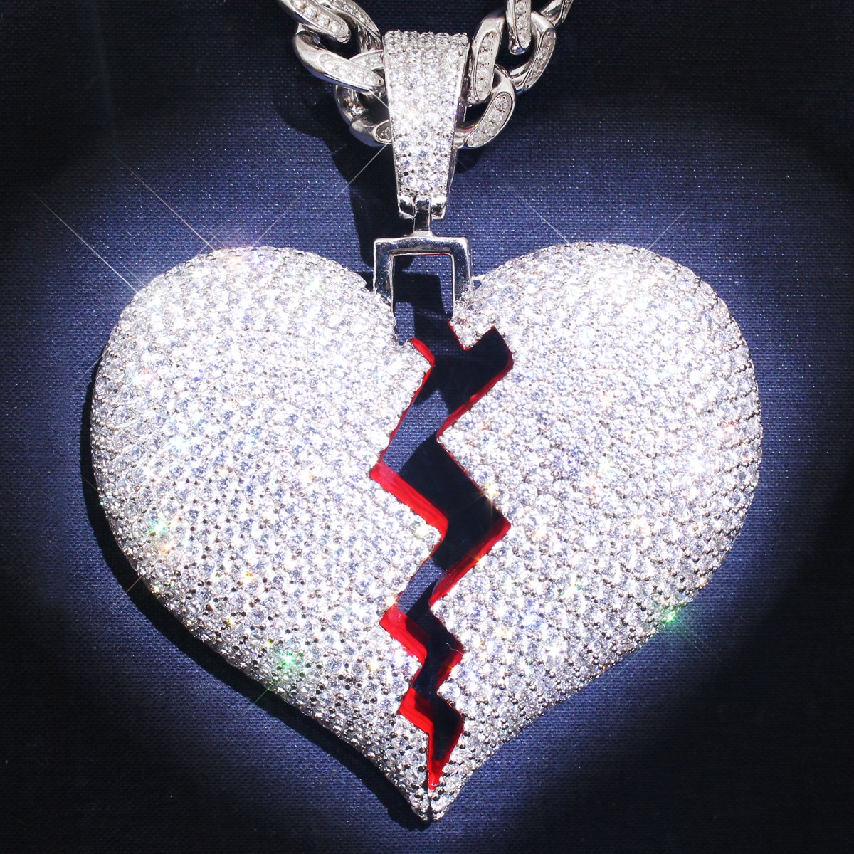 Custom Sterling Silver Broken Heart Pendant - Personalized Bling Jewelry for Necklace - Perfect for Gifts, Valentine's Day & Emotional Expression