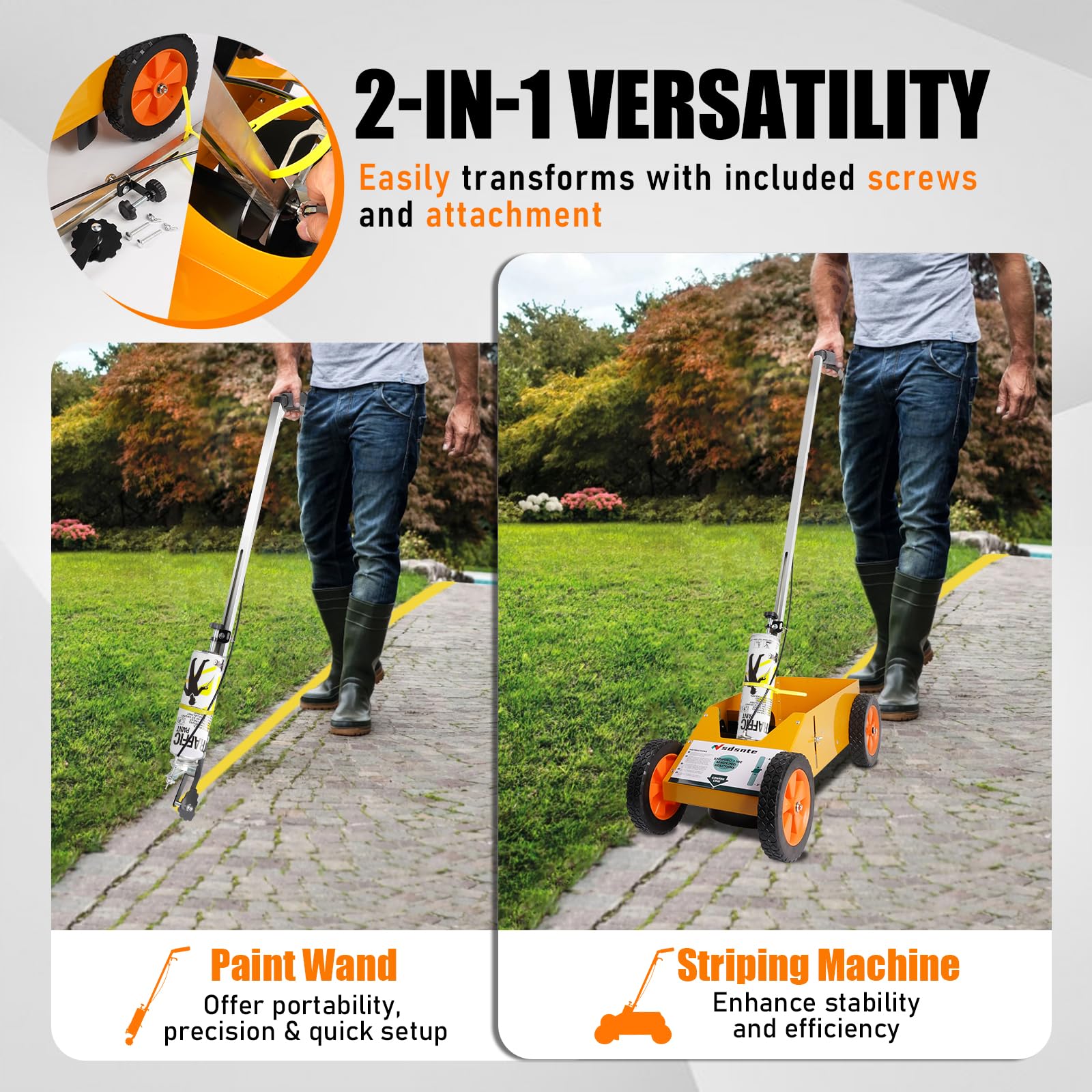 2 in 1 Detachable Parking Lot Striping Machine & Marking Paint Wand - Lightweight Trigger with Precision Control for Fast, Accurate Road & Parking Lot Markings (Pack of 1) - Perfect for Parking Lot Maintenance, Warehouse Floor Marking & Construction Site Layouts